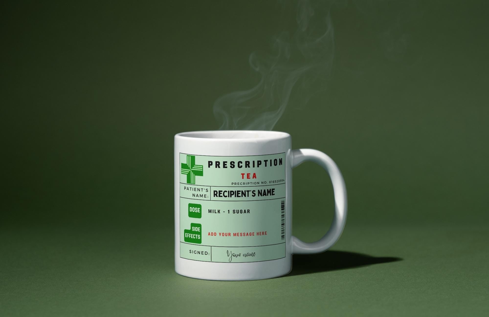 Prescription Tea Coffee Mug Personalised | Funny Coffee Cup | Novelty Gift | Tea Coffee Gift | Personalised Mug | Funny Gift | Secret Santa Etsy
