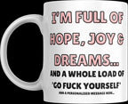 Personalised “Hope, Joy & Go F*** Yourself Mug | Funny Quote Gift | Custom Message | Rude Sarcastic Mug | Novelty Gift | Cheeky Mug Etsy
