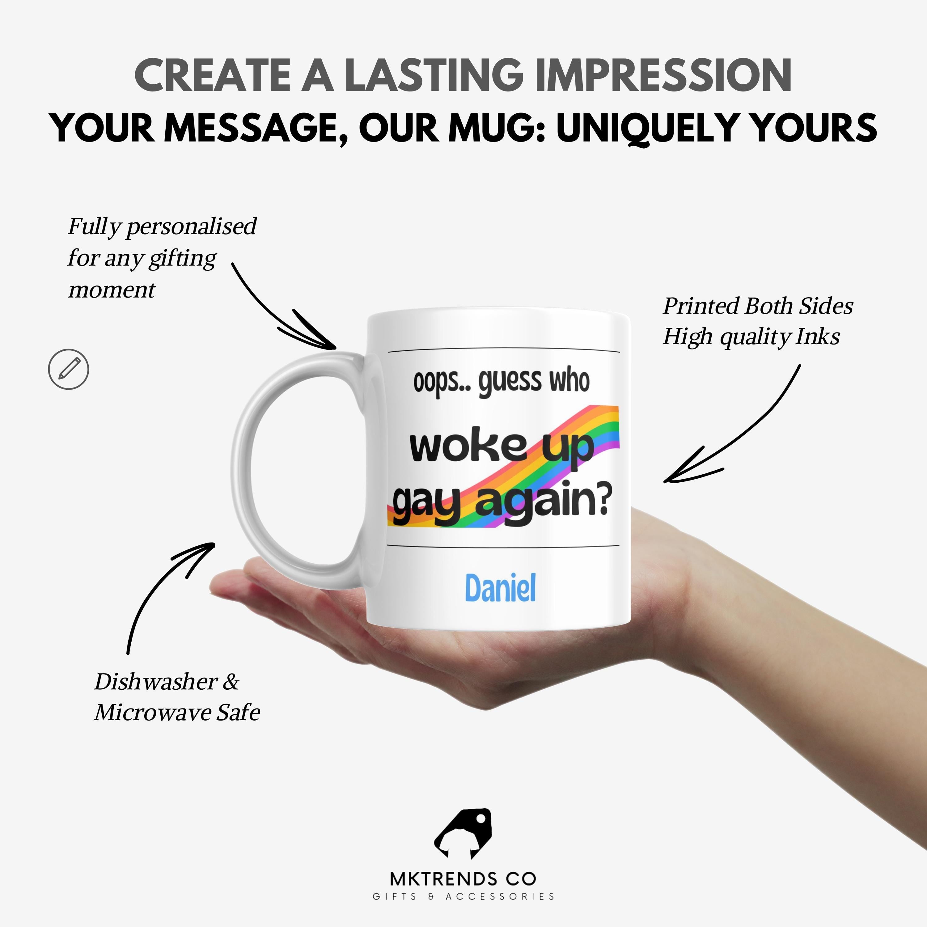 Novelty Gay Mug | Funny Gay Gift | Gift for Gay people | LGBTQ+ Gifts | Personalised Mug | Joke Gay Gift | Woke Up Gay Again | Novelty Gift Etsy