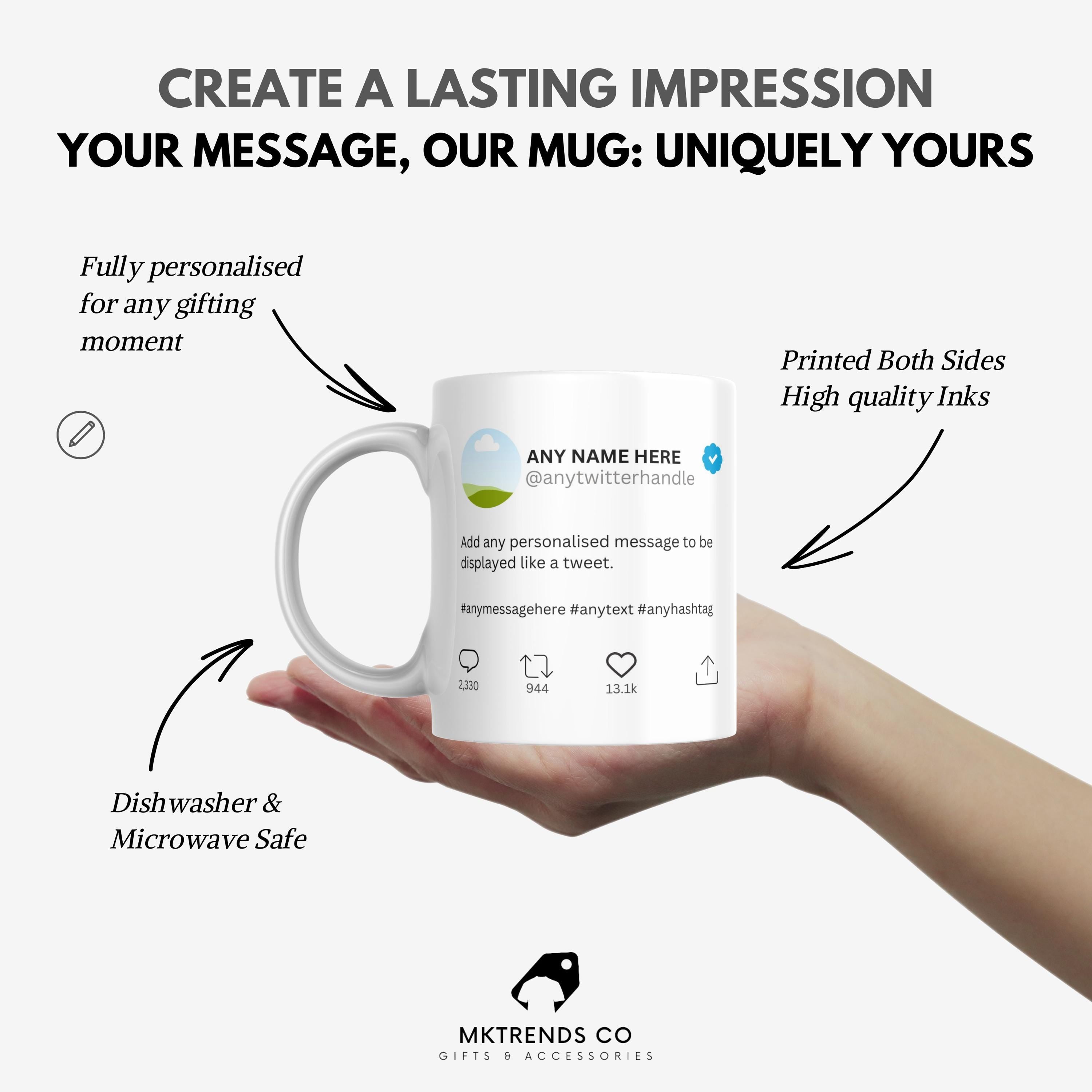 Personalised Twitter/X Mug | Custom Tweet Design | Funny Social Media Gift | Add Your Handle & Message | Novelty Mug | Personalised Gift | Etsy