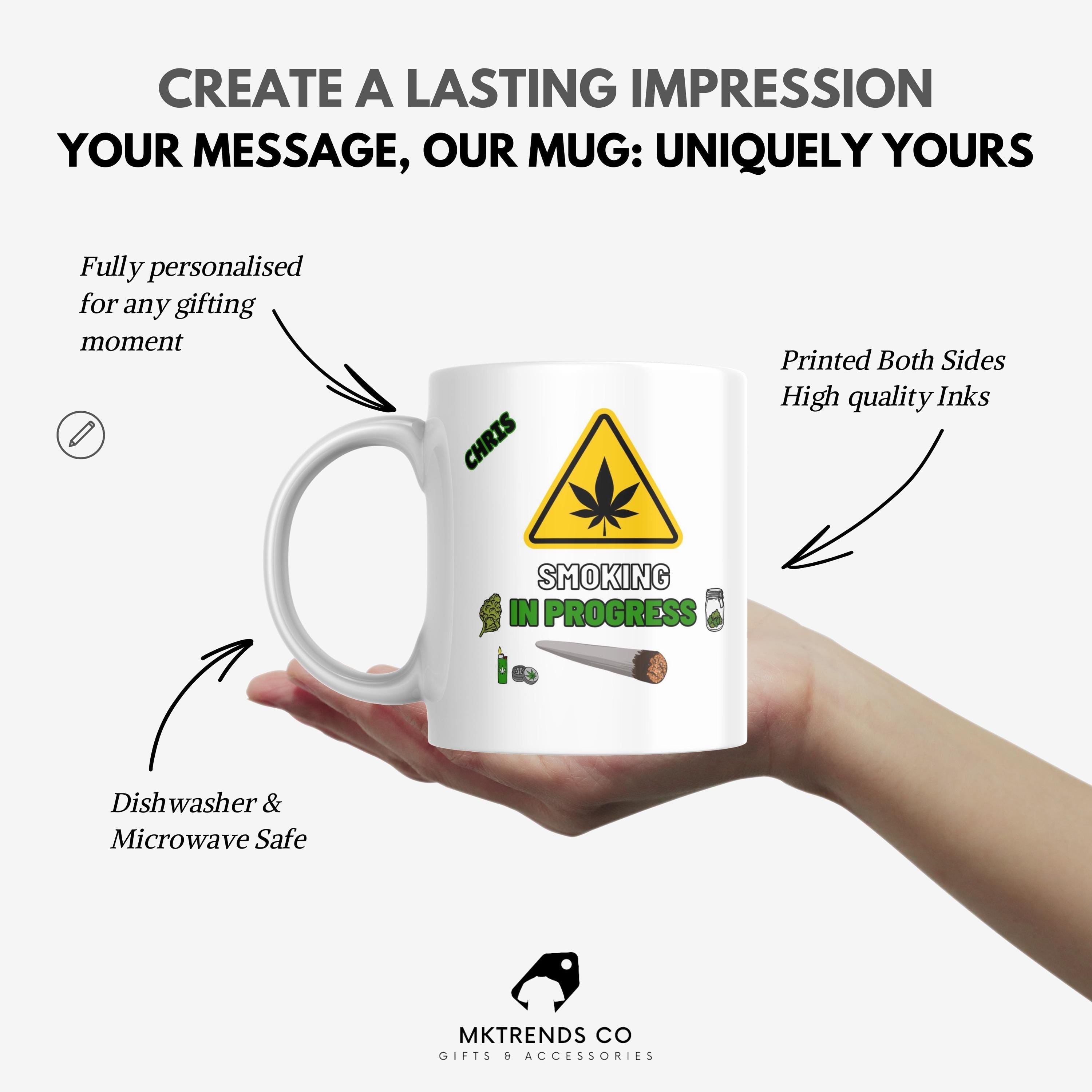 Smoking in Progress Personalised Mug | Funny Weed Gift | Custom Cannabis Coffee Cup with Name & Graphics | Stoner Gift for Him | 420 Mug Etsy