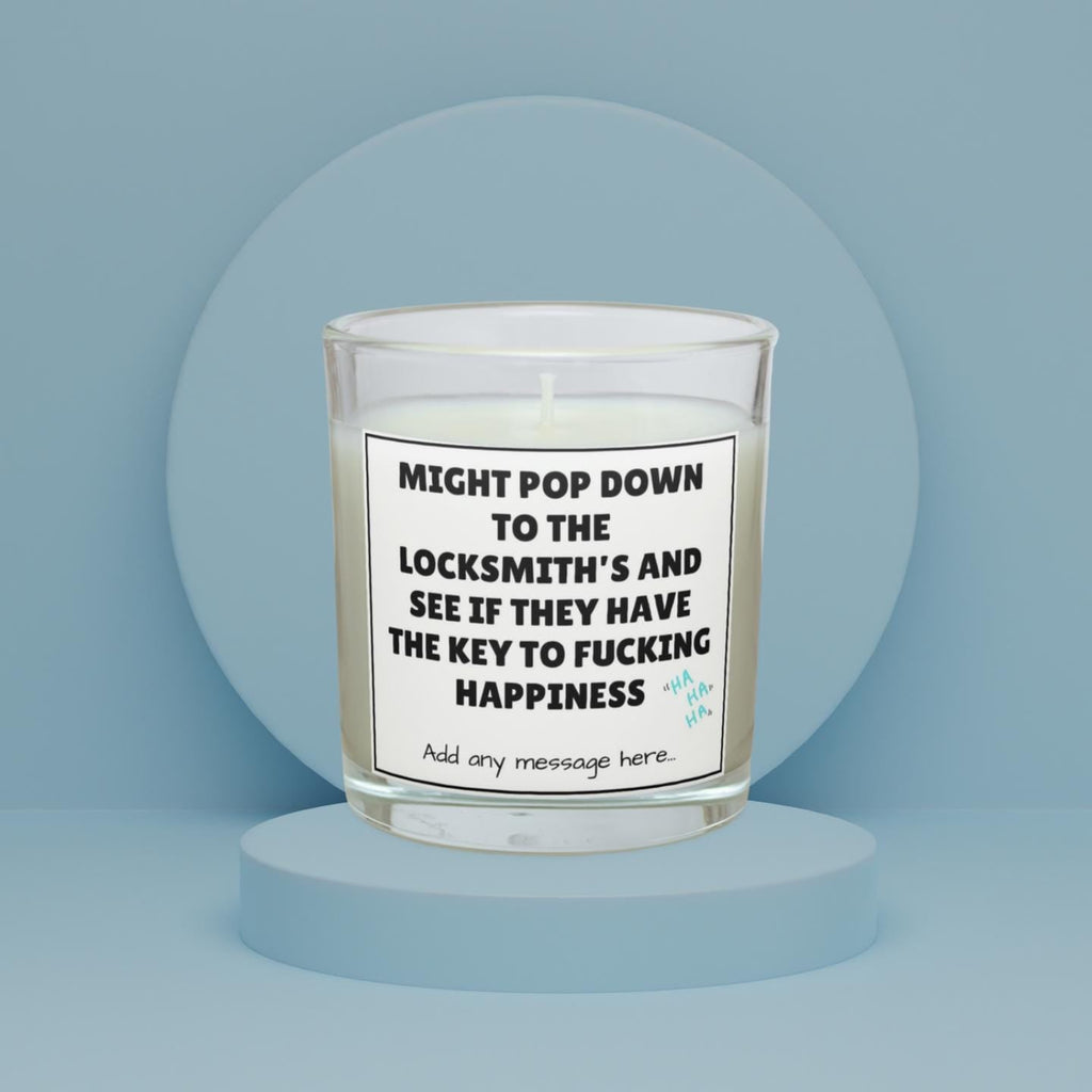Funny Adult Joke Personalised Candle | Novelty Locksmith Joke Gift | Key to Happiness Quote Candle | Gift to Make you Laugh | Funny Candle Etsy