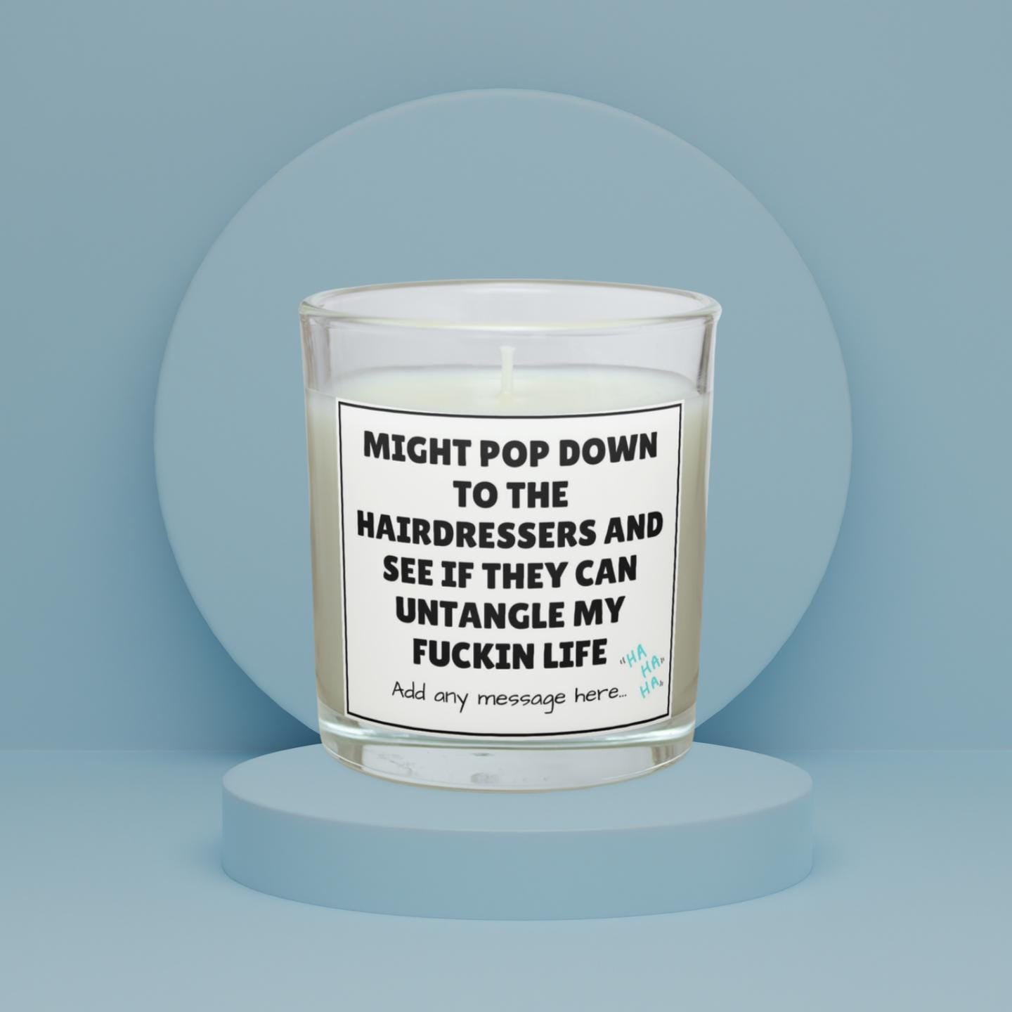 Funny Hairdressing Joke Personalised Candle | Untangle My Life Joke | Sarcastic Hairdresser Gift | Funny Work Friend | Novelty Secret Santa Etsy