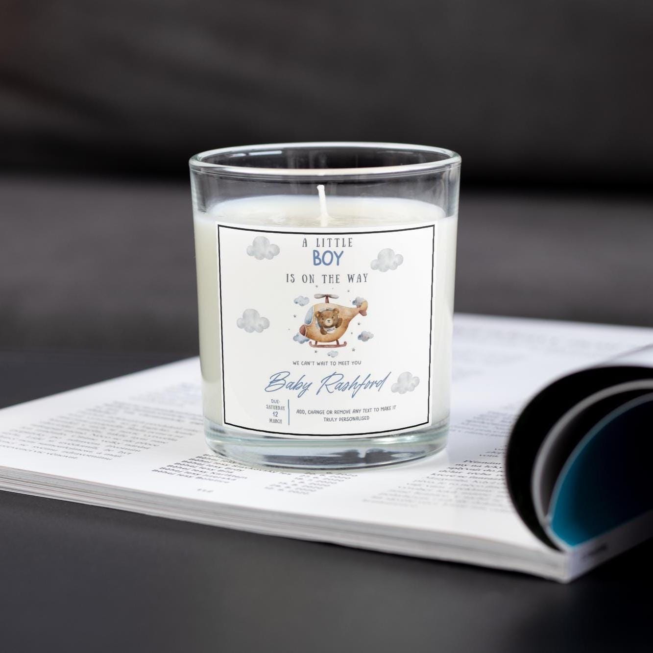 A Little Boy Is On The Way Personalised Candle | Custom Baby Announcement Gift | Baby Shower Décor | Baby Due Date Candle | Expecting Parent Etsy