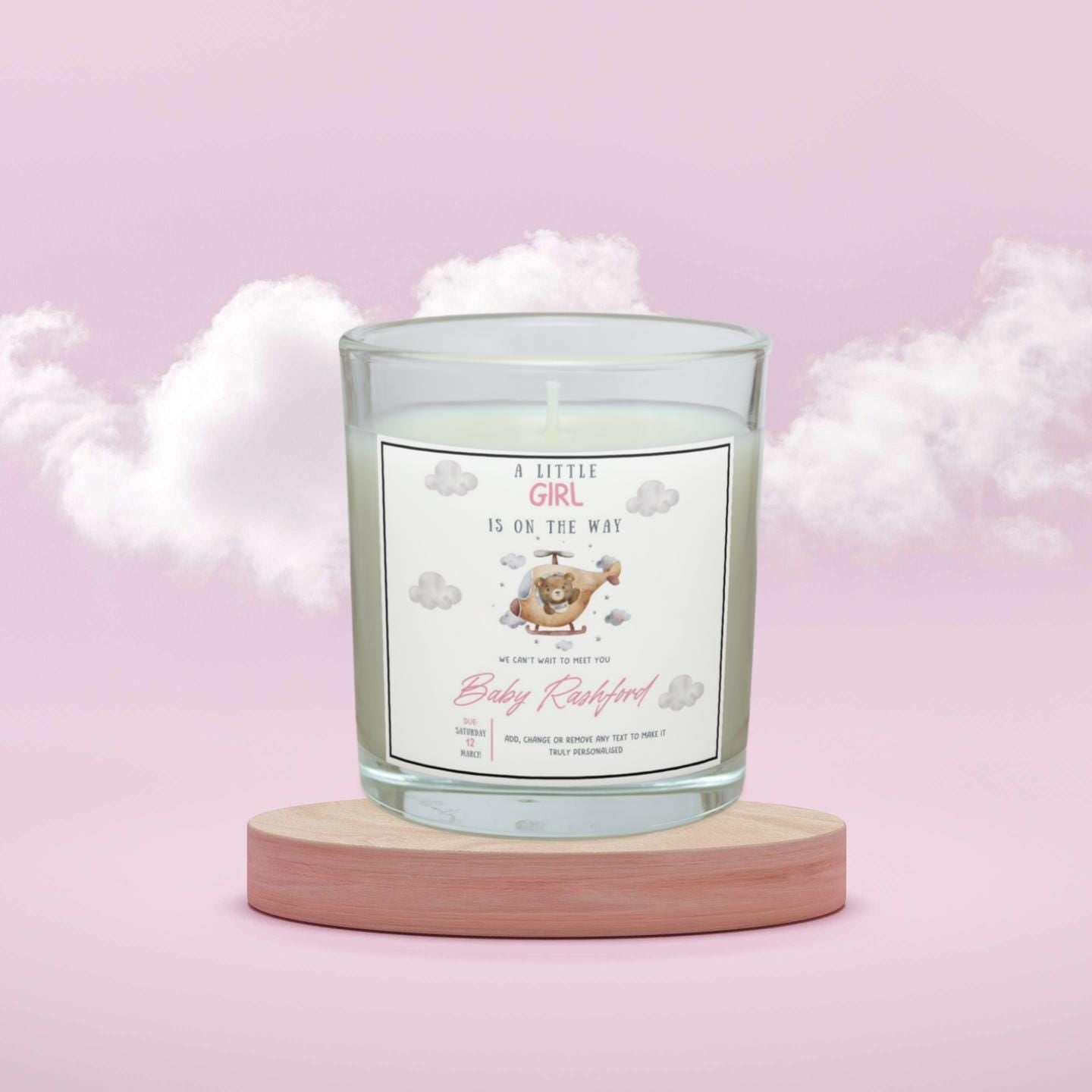 A Little Girl's On The Way Personalised Candle | Baby Girl Announcement Gift | Baby Shower Décor | Baby Due Date Candle | Expecting Parent Etsy