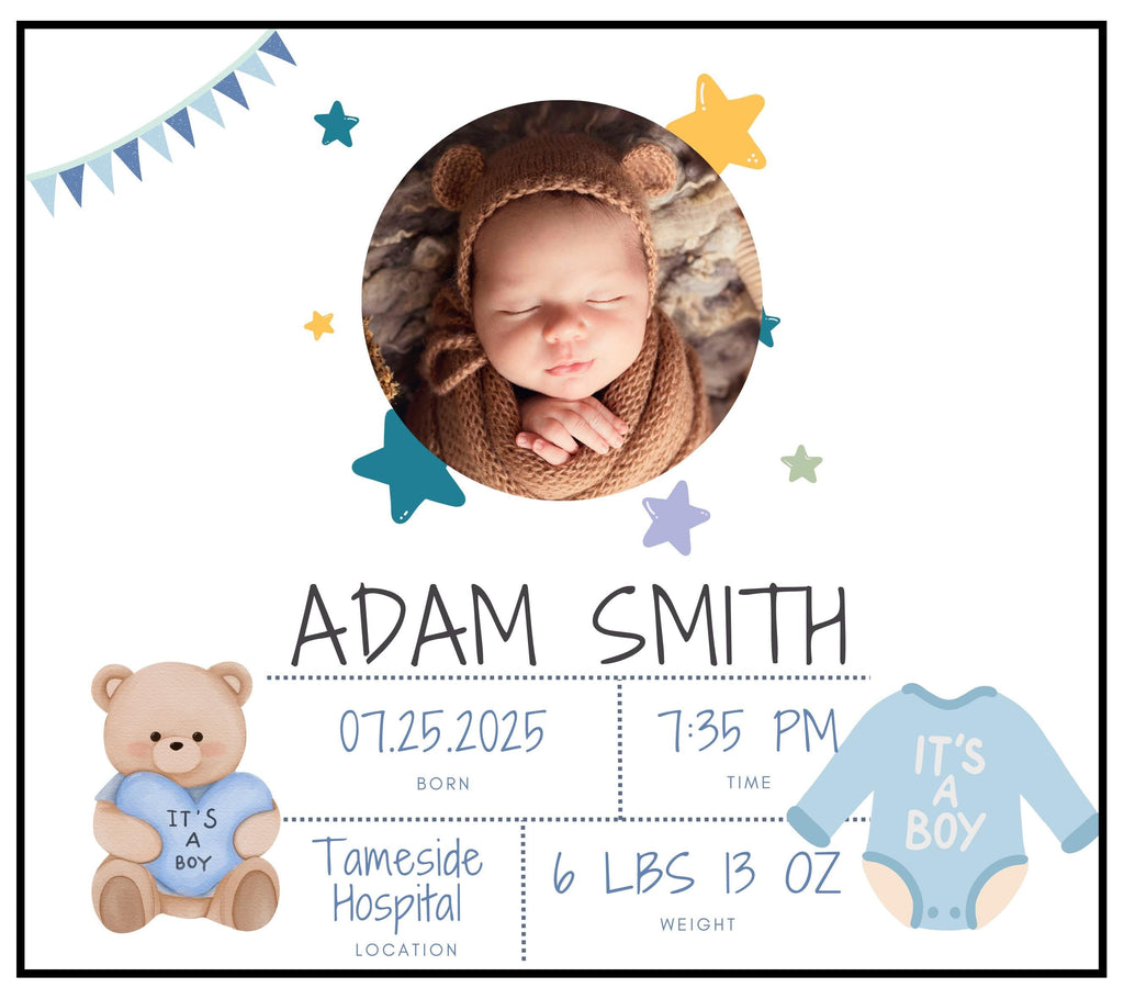Newborn Baby Boy Photo Candle | Custom Baby Boy Birth Announcement | Baby Gifts for New Parents | New Grandparent Gifts | Baby Photo Message Etsy