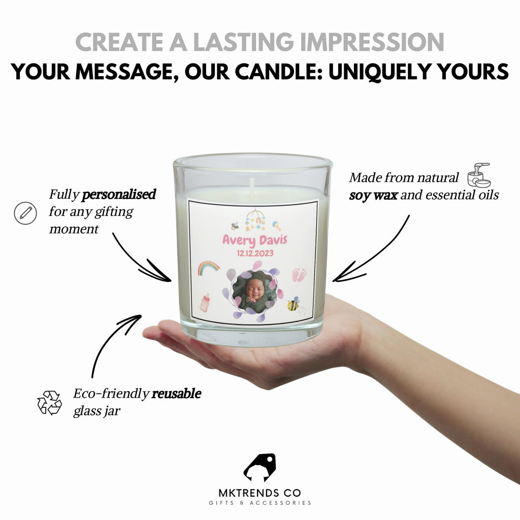 Newborn Photo Date Message Candle | Baby Girl Keepsake | Just Born Gifts | Gifts for New Parents | Baby Nursery Décor | Baby Announcement Etsy