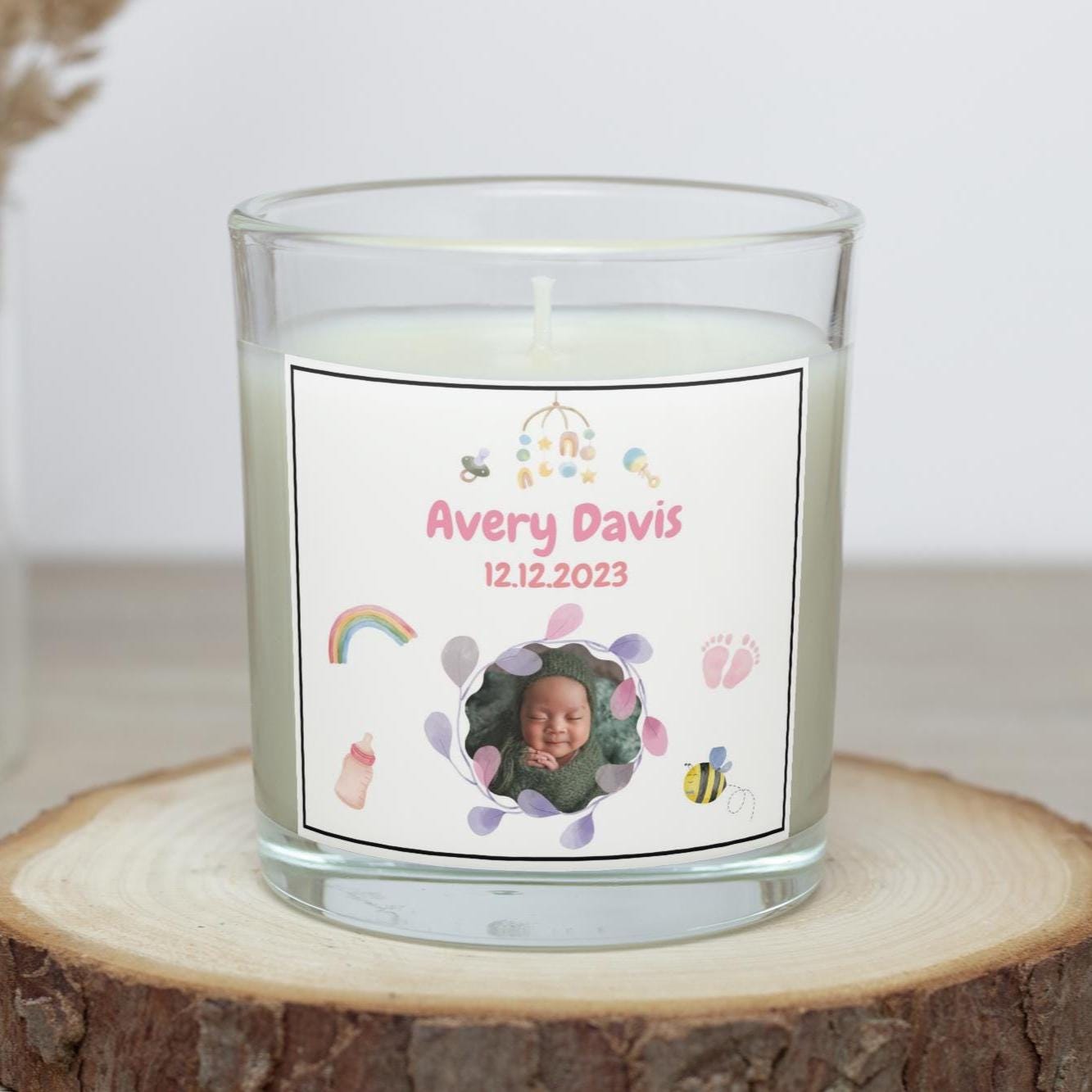 Newborn Photo Date Message Candle | Baby Girl Keepsake | Just Born Gifts | Gifts for New Parents | Baby Nursery Décor | Baby Announcement Etsy
