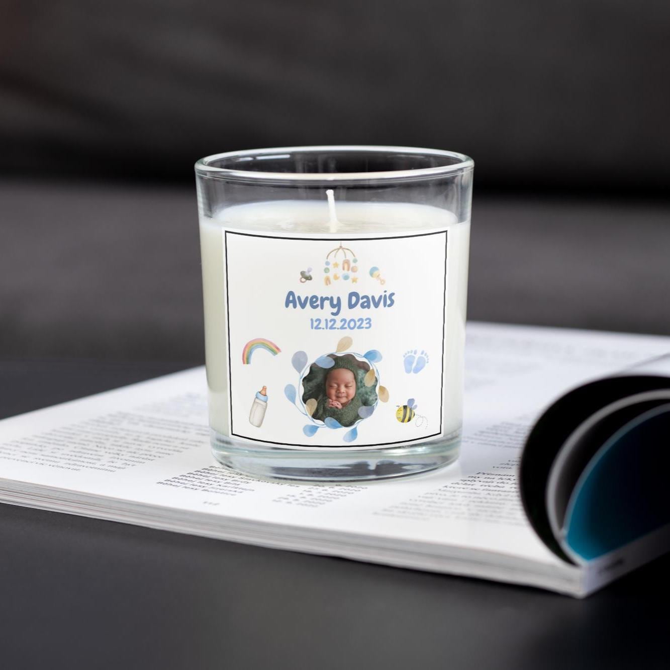 Baby Boy Photo Personalised Candle | Newborn Baby Boy Photo & Date Gift | Nursery Décor | Gift for New Grandparents | New Baby Arrival Gift Etsy