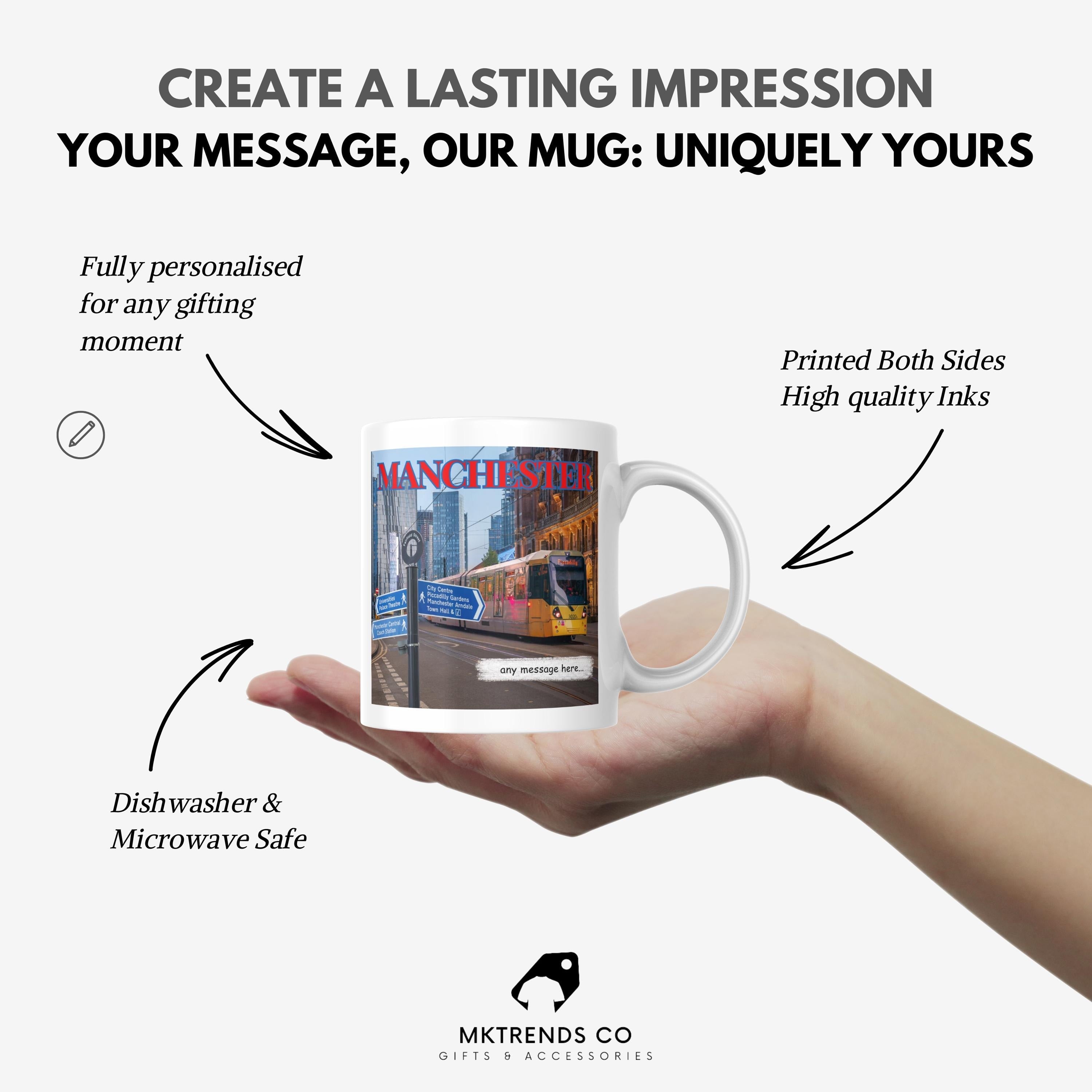 Personalised Manchester Mug | Manchester Gift | Manc Gift | Manchester Bee | Metrolink | Tram | Custom Message | Picadilly Manchester | Town Etsy