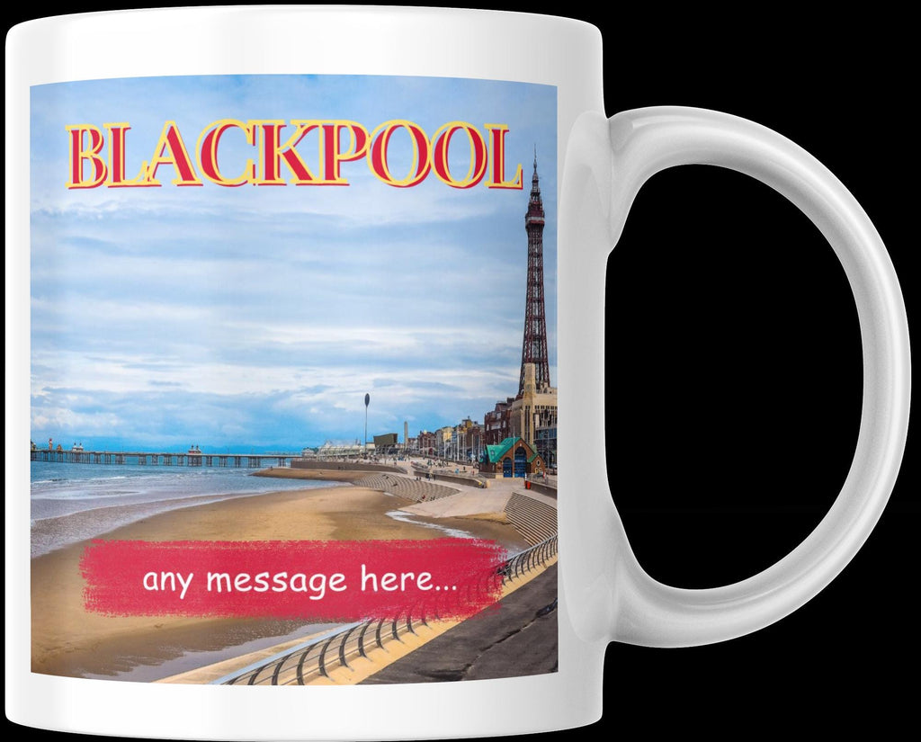 Personalised Blackpool Mug | Seaside Scene | Custom Message | Coastal Gift | Tower & Tram Design | Lancashire Souvenir | Blackpool Gift Etsy