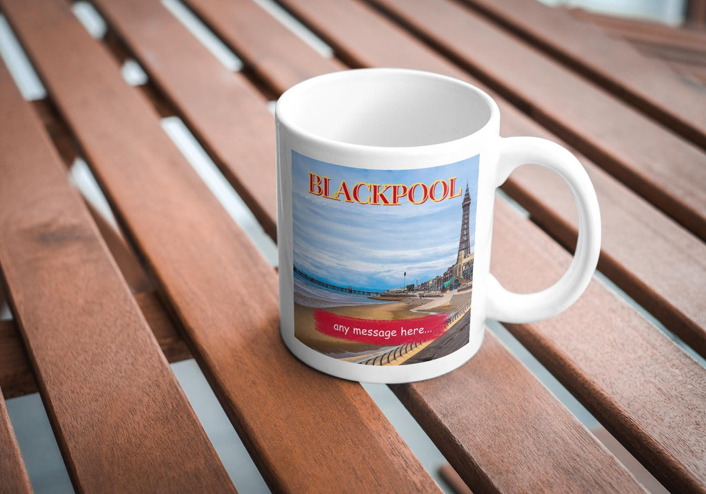 Personalised Blackpool Mug | Seaside Scene | Custom Message | Coastal Gift | Tower & Tram Design | Lancashire Souvenir | Blackpool Gift Etsy