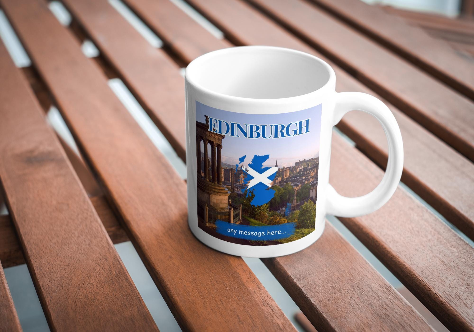 Personalised Edinburgh Mug | Scottish Skyline & Saltire | Custom Message | Scotland Souvenir Gift | Edinburgh Fest Gift | Novelty Mug Etsy