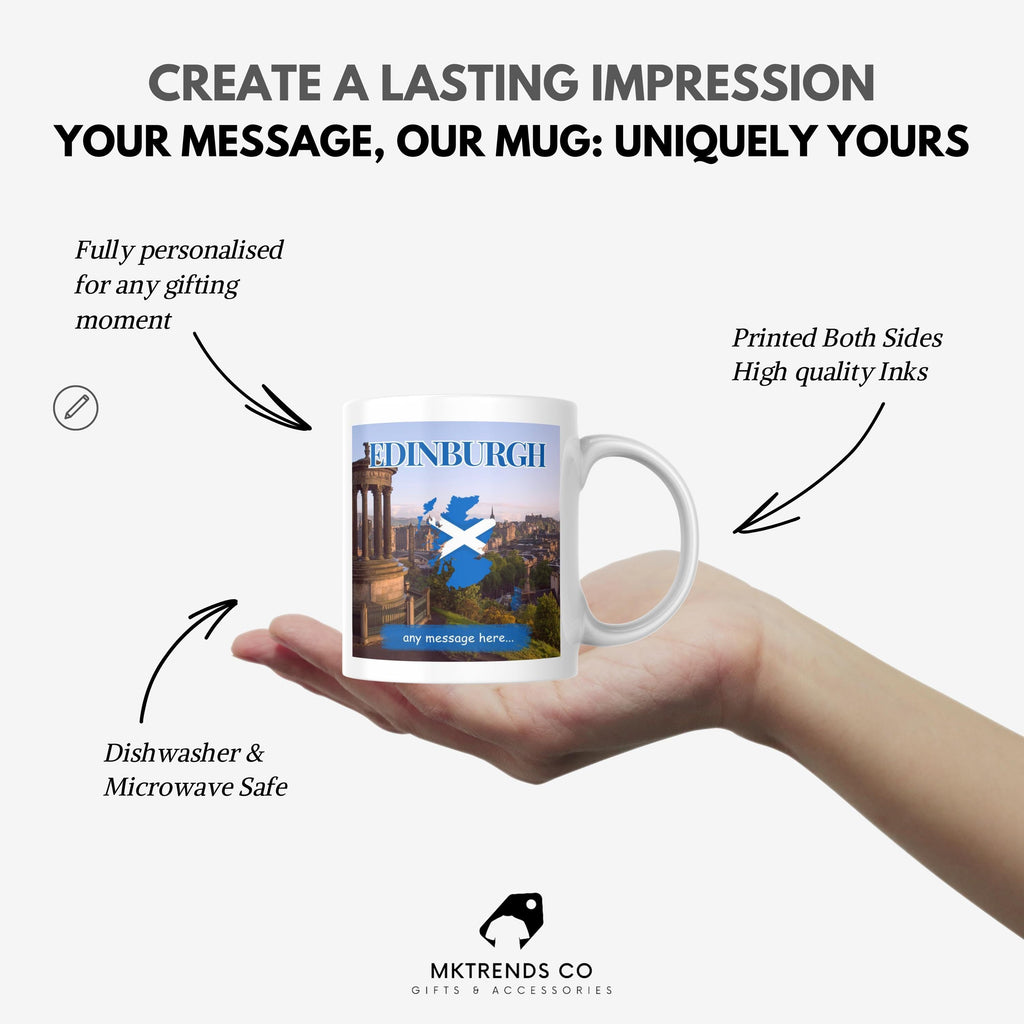 Personalised Edinburgh Mug | Scottish Skyline & Saltire | Custom Message | Scotland Souvenir Gift | Edinburgh Fest Gift | Novelty Mug Etsy