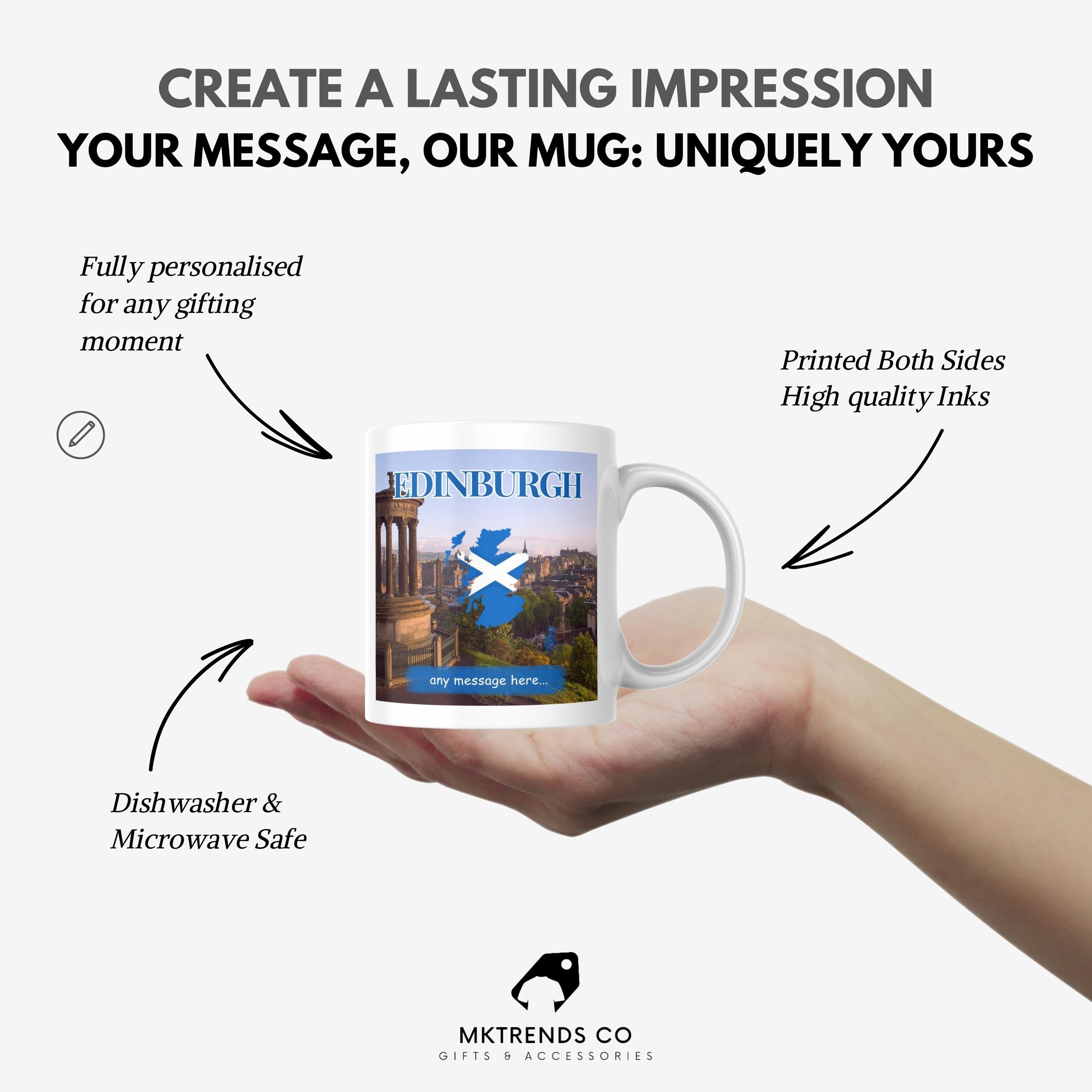 Personalised Edinburgh Mug | Scottish Skyline & Saltire | Custom Message | Scotland Souvenir Gift | Edinburgh Fest Gift | Novelty Mug Etsy