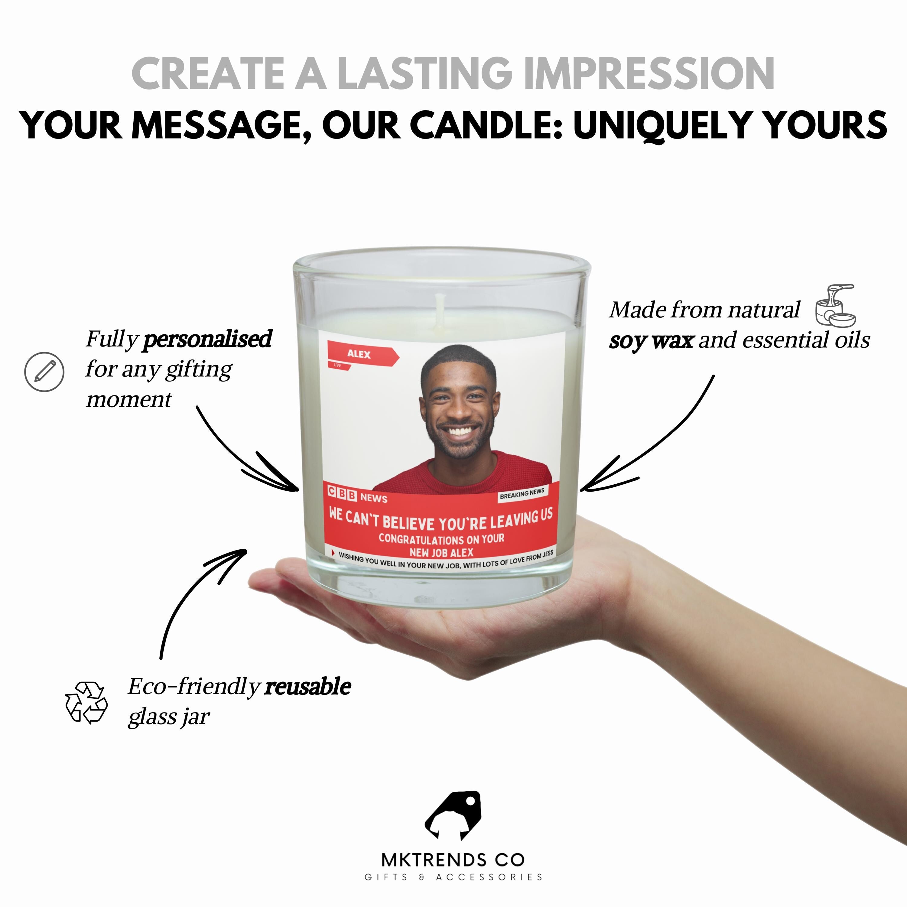 Funny New Job NEWS Message Candle Gift: Personalised New Job Photo Candle, Leaving Gift, Funny New Job Message Candle Gift Etsy