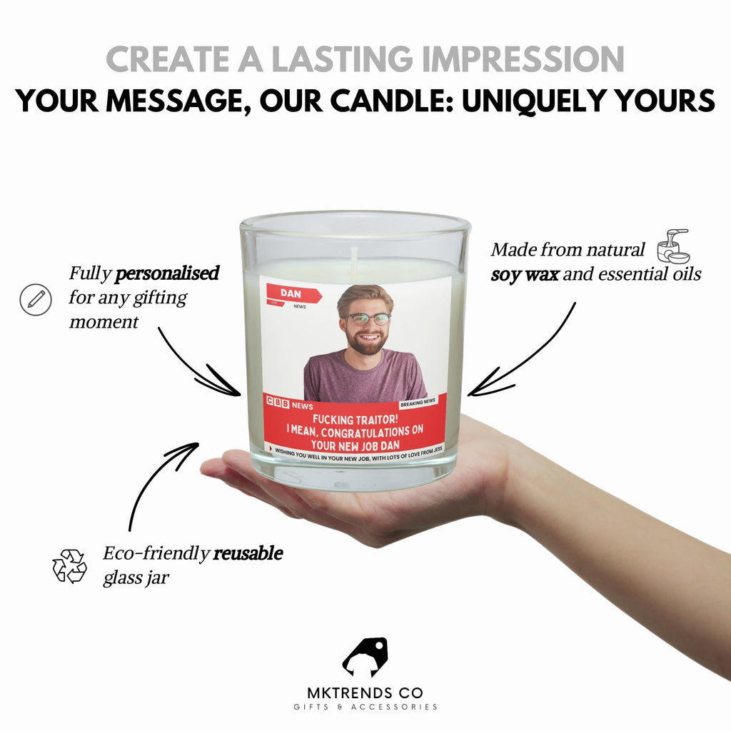 Funny New Job Candle Gift: Novelty News Photo Message New Job Gift | Personalised Leaving Gift Etsy