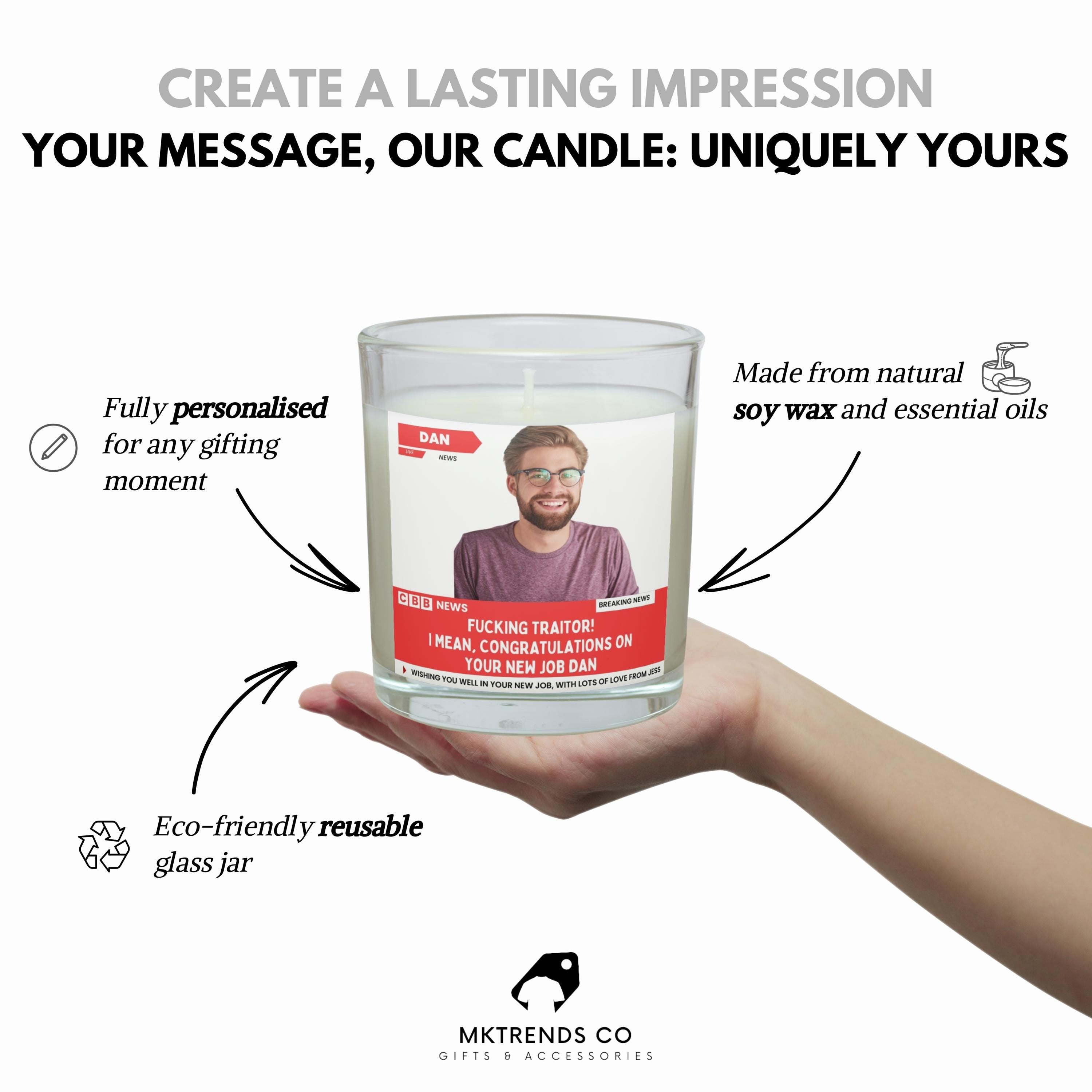 Funny New Job Candle Gift: Novelty News Photo Message New Job Gift | Personalised Leaving Gift Etsy
