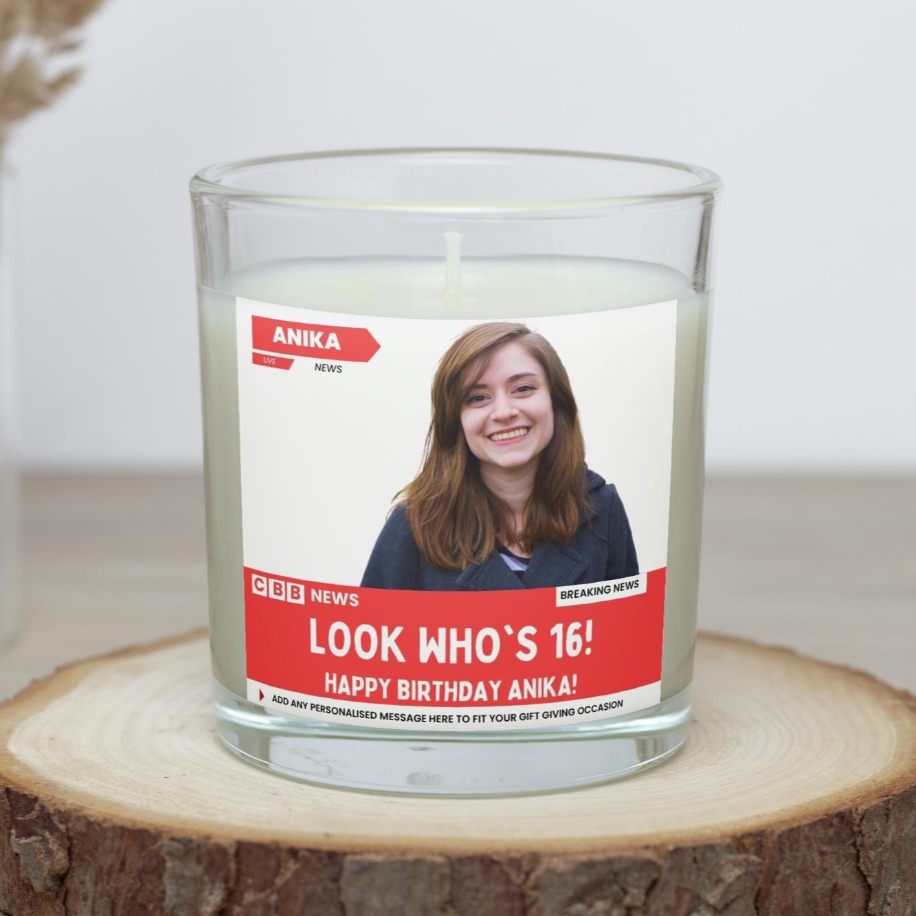16th Birthday Photo & Message Personalised Candle | Happy 16th Custom Birthday Gift | Novelty News Style Soy Wax Candle Etsy