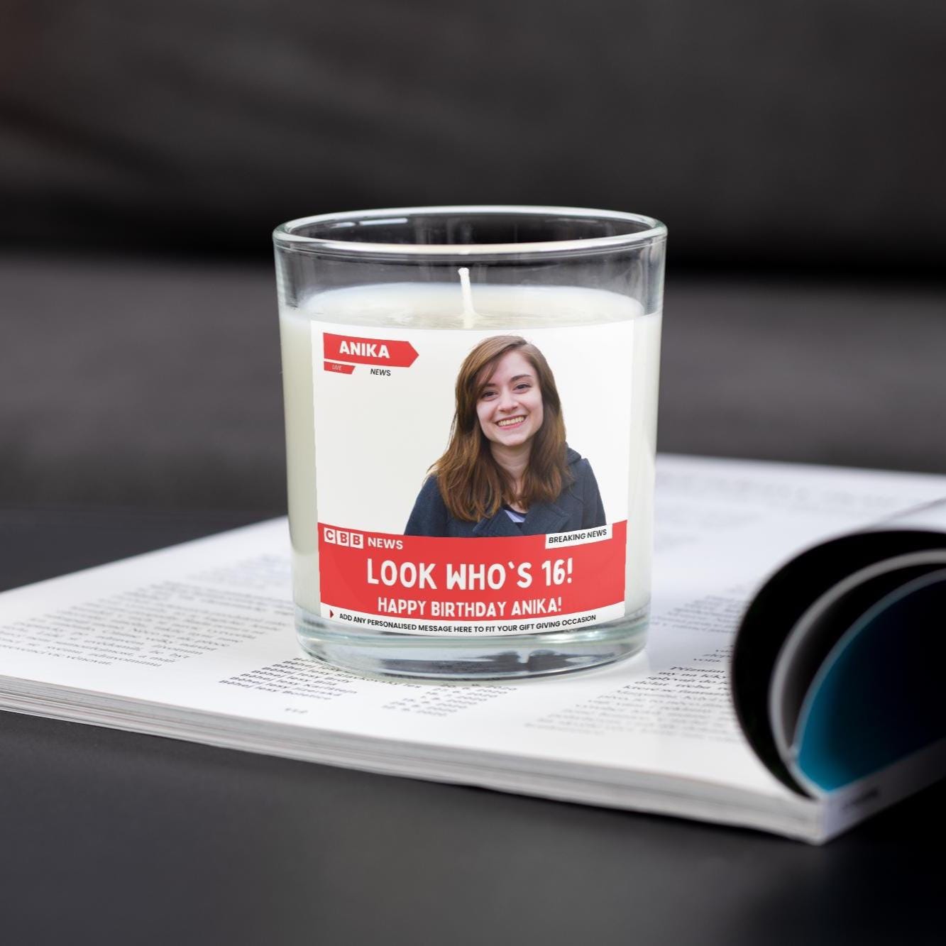 16th Birthday Photo & Message Personalised Candle | Happy 16th Custom Birthday Gift | Novelty News Style Soy Wax Candle Etsy