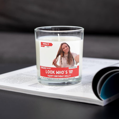 18th Birthday Photo & Message Personalised Soy Wax Candle | Fun News Style Birthday Gift | 18th Milestone Birthday Candle Gift Etsy