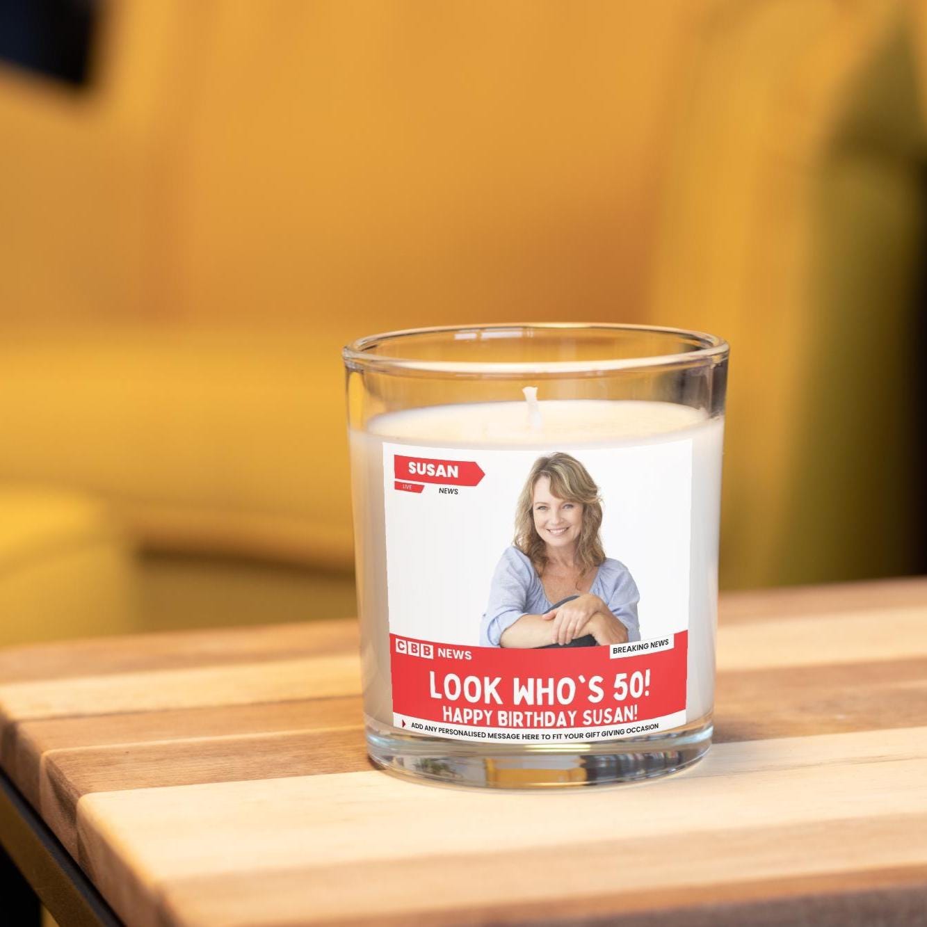 Happy 50th Birthday Personalised Soy Wax Candle | Funny News Style 50th Birthday Gift | 50thBirthday Photo & Message Candle Etsy