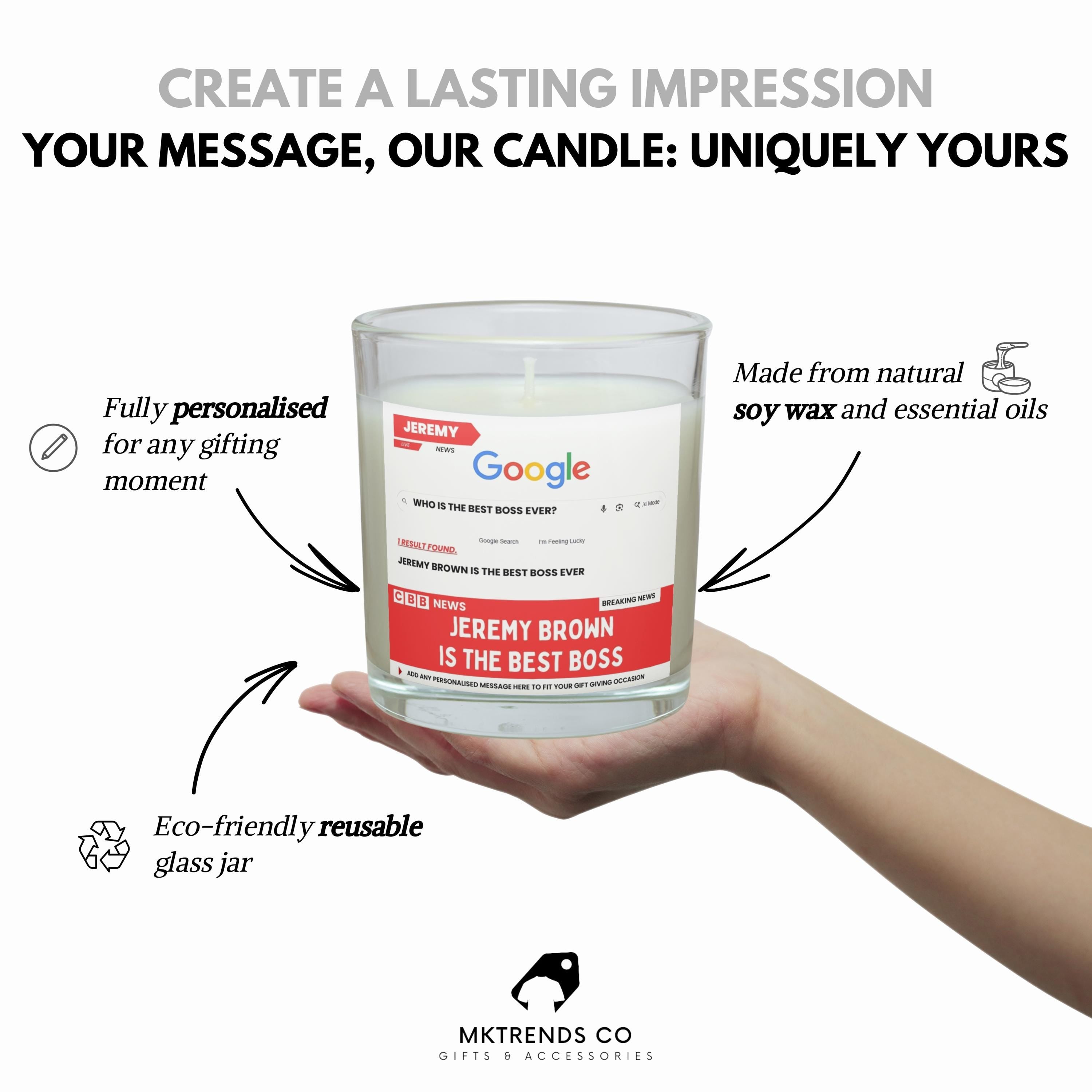 Best Boss Ever Personalised Candle | Funny Boss Photo & Message Custom Gift | Breaking News: Best Boss Ever Candle Gift Etsy