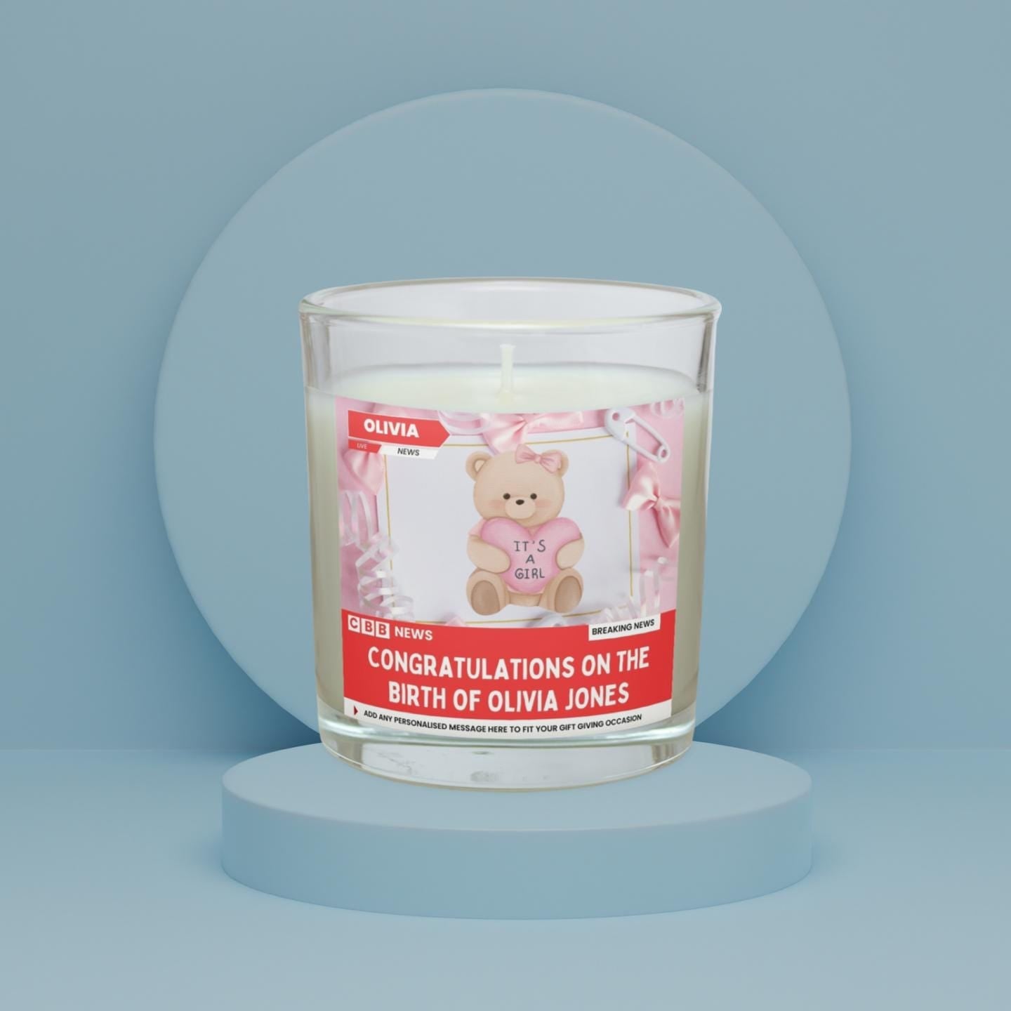 Baby Girl Arrival Photo & Message News Style Personalised Candle | Congratulations New Parents Message Photo Soy Wax Candle Gift Etsy