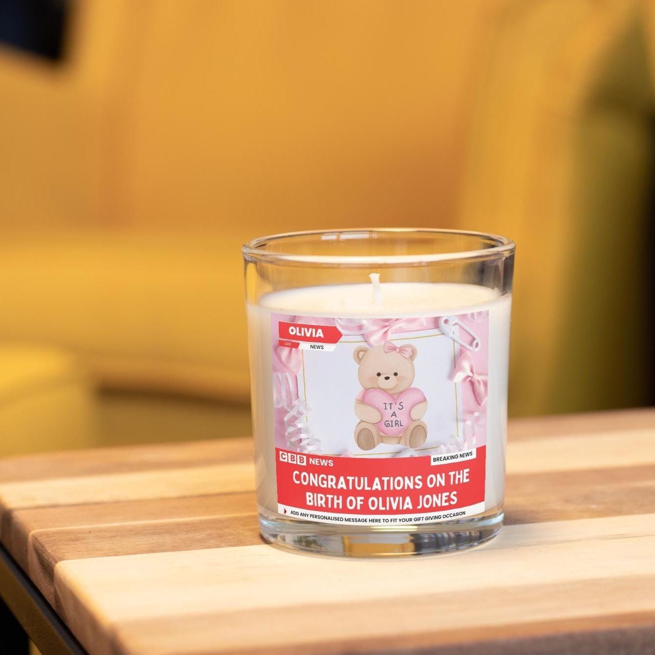 Baby Girl Arrival Photo & Message News Style Personalised Candle | Congratulations New Parents Message Photo Soy Wax Candle Gift Etsy