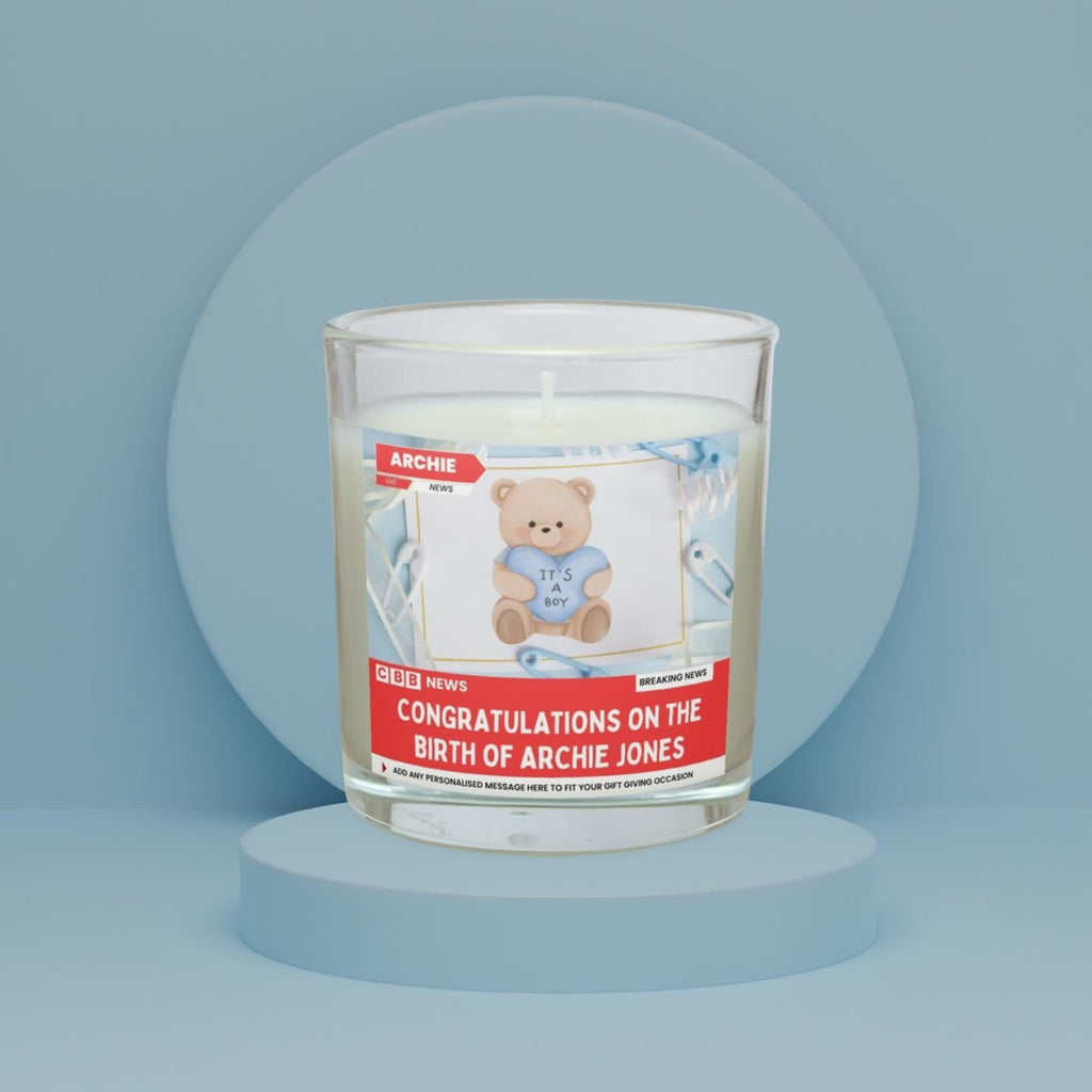 Birth of Baby Boy Personalised Soy Wax Candle | News Style Photo & Message New Baby Boy Candle Gift Etsy