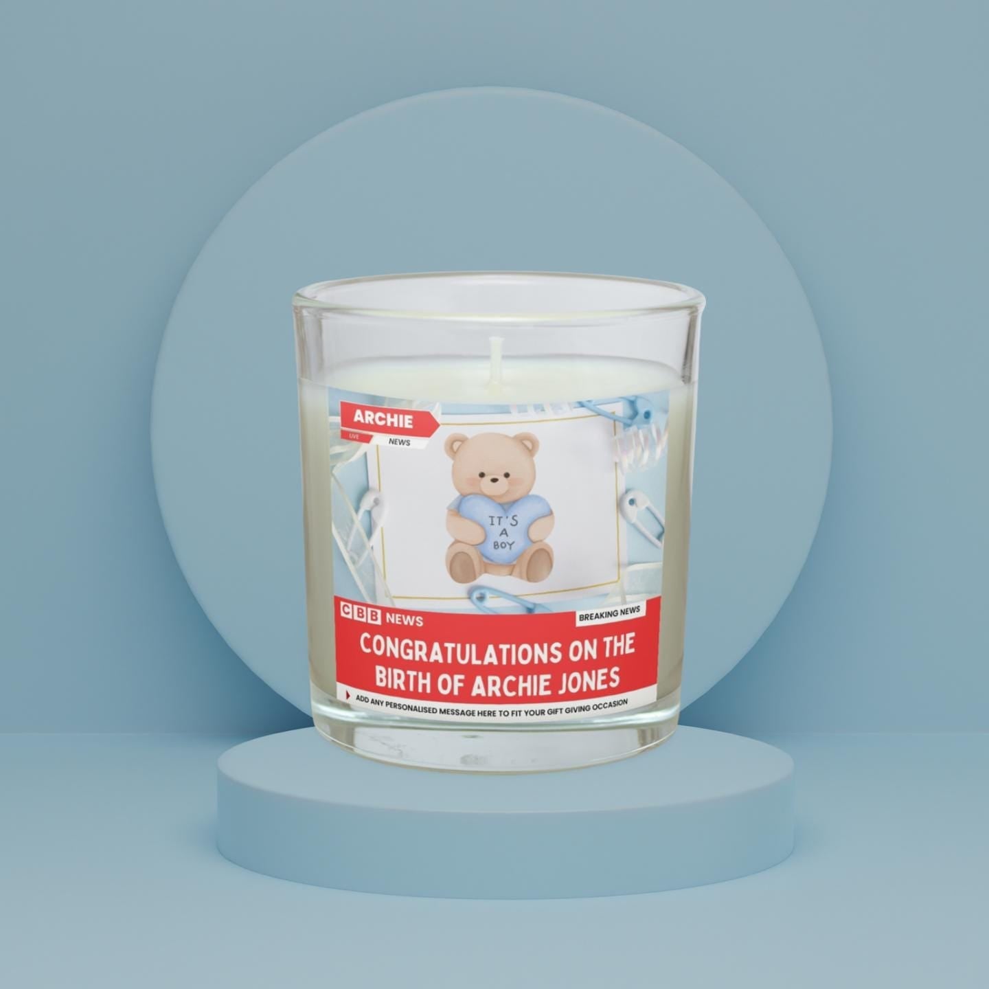Birth of Baby Boy Personalised Soy Wax Candle | News Style Photo & Message New Baby Boy Candle Gift Etsy