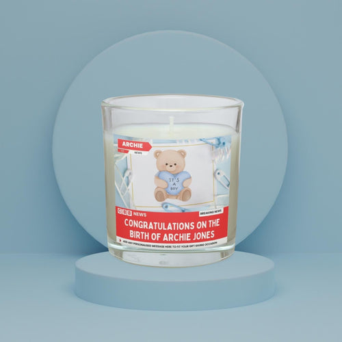 Birth of Baby Boy Personalised Soy Wax Candle | News Style Photo & Message New Baby Boy Candle Gift Etsy