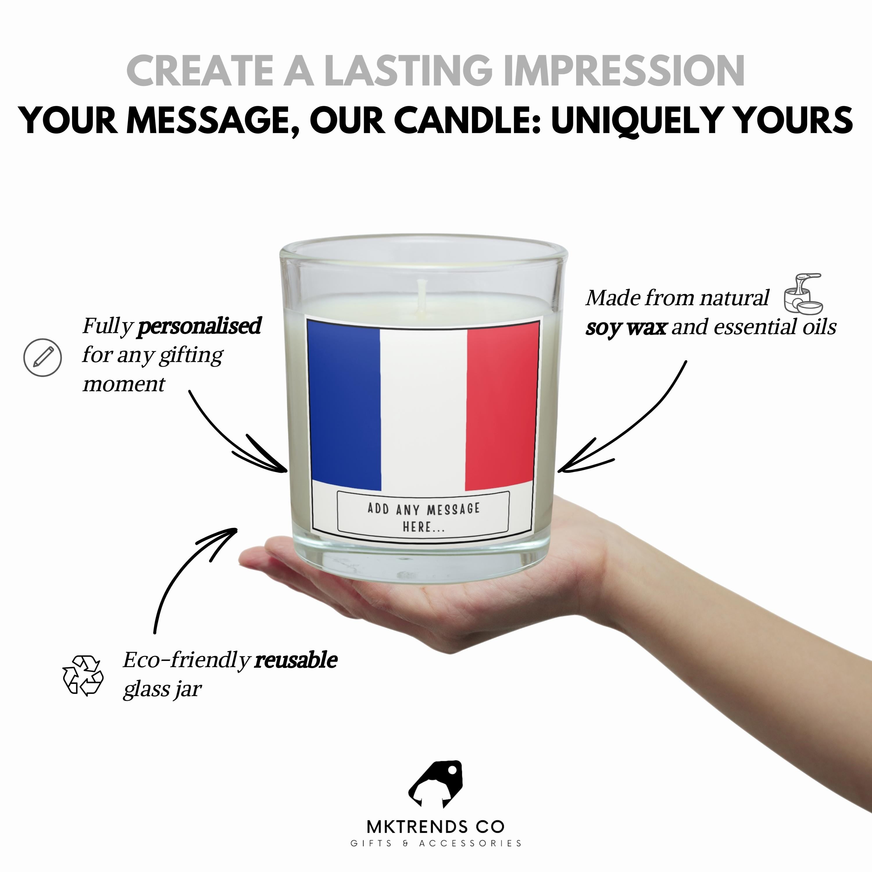 France Personalised Candle | Flag of France Gift | French Message Gift | French Friend Gift | French Flag Message Candle | Expat in France Etsy