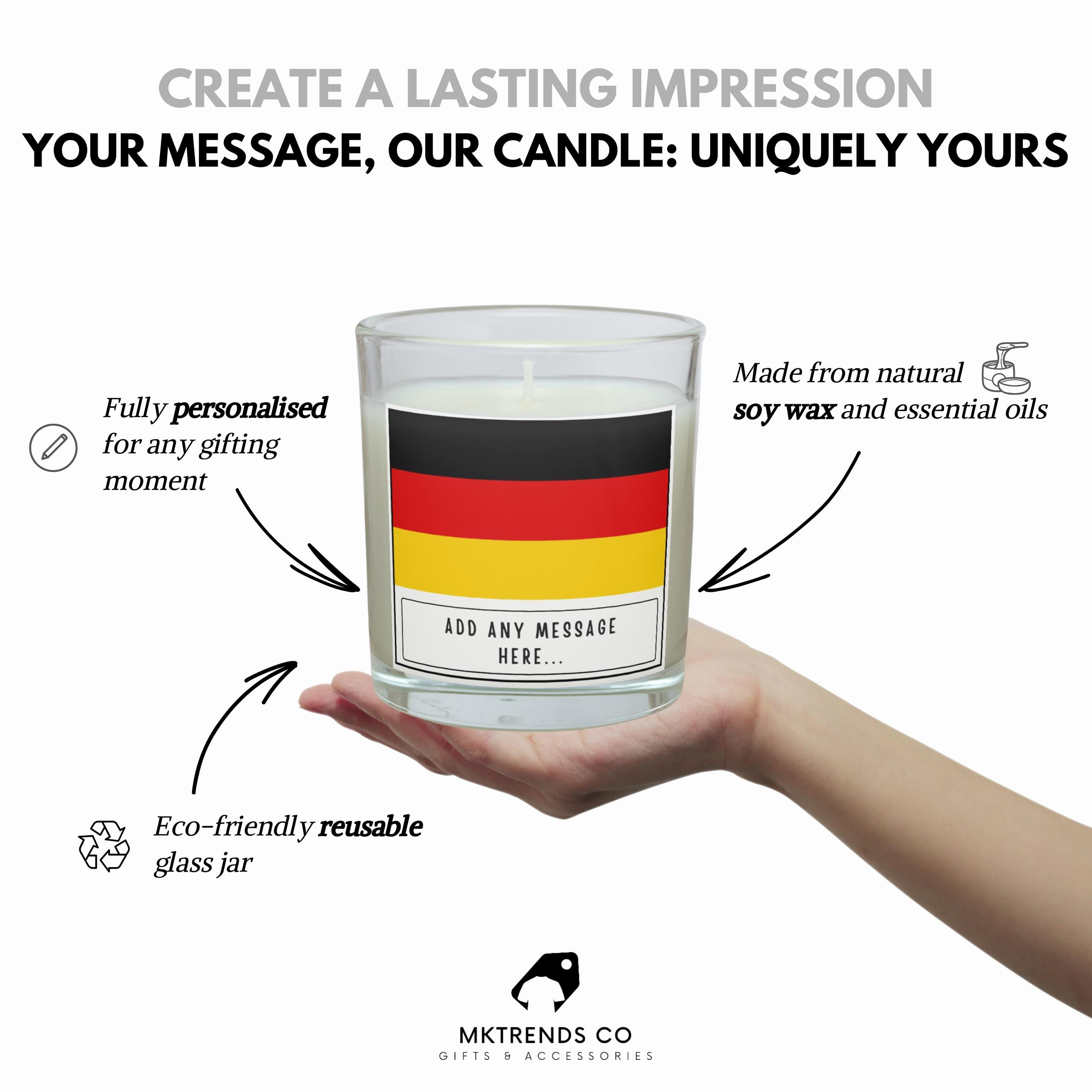 Germany Personalised Candle | German Flag Gift | German Message Gift | Germany Décor | Gift for German Friend | German Culture | German Gift Etsy