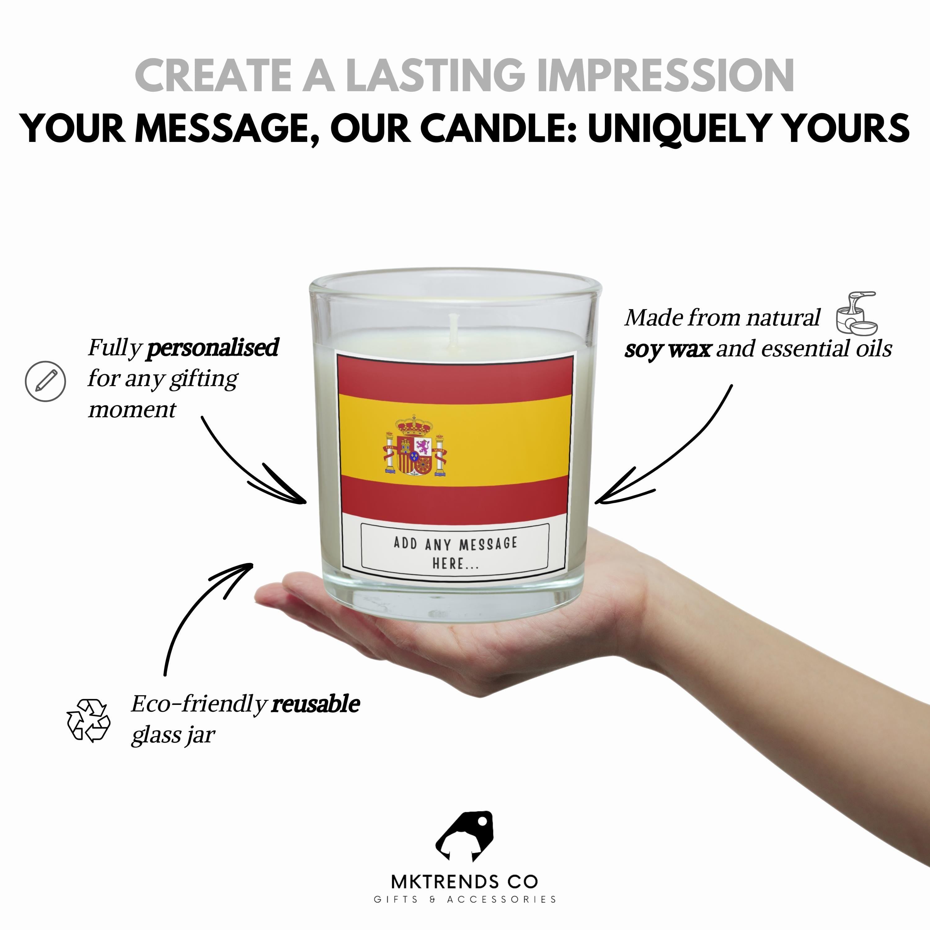 Spain Personalised Candle | Flag of Spain | Spanish Candle Gift | Spain Lover Gift | Spanish Message | Spain Birthday | Spanish Culture Gift Etsy