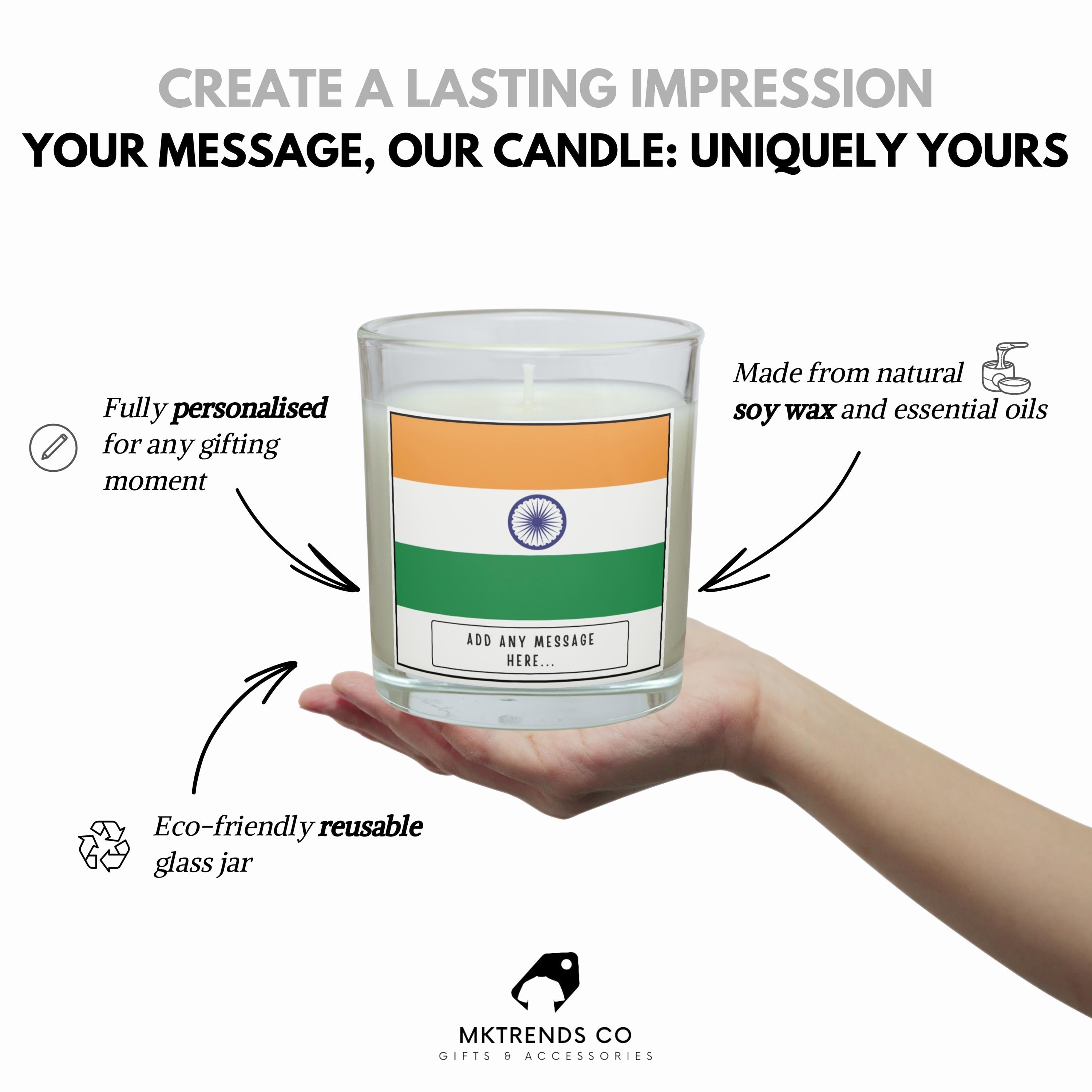 India Personalised Candle | Flag of India | Gift for Indian | India Message Gift | Diwali Candle | Holi Candle | Indian Home Decor | India Etsy