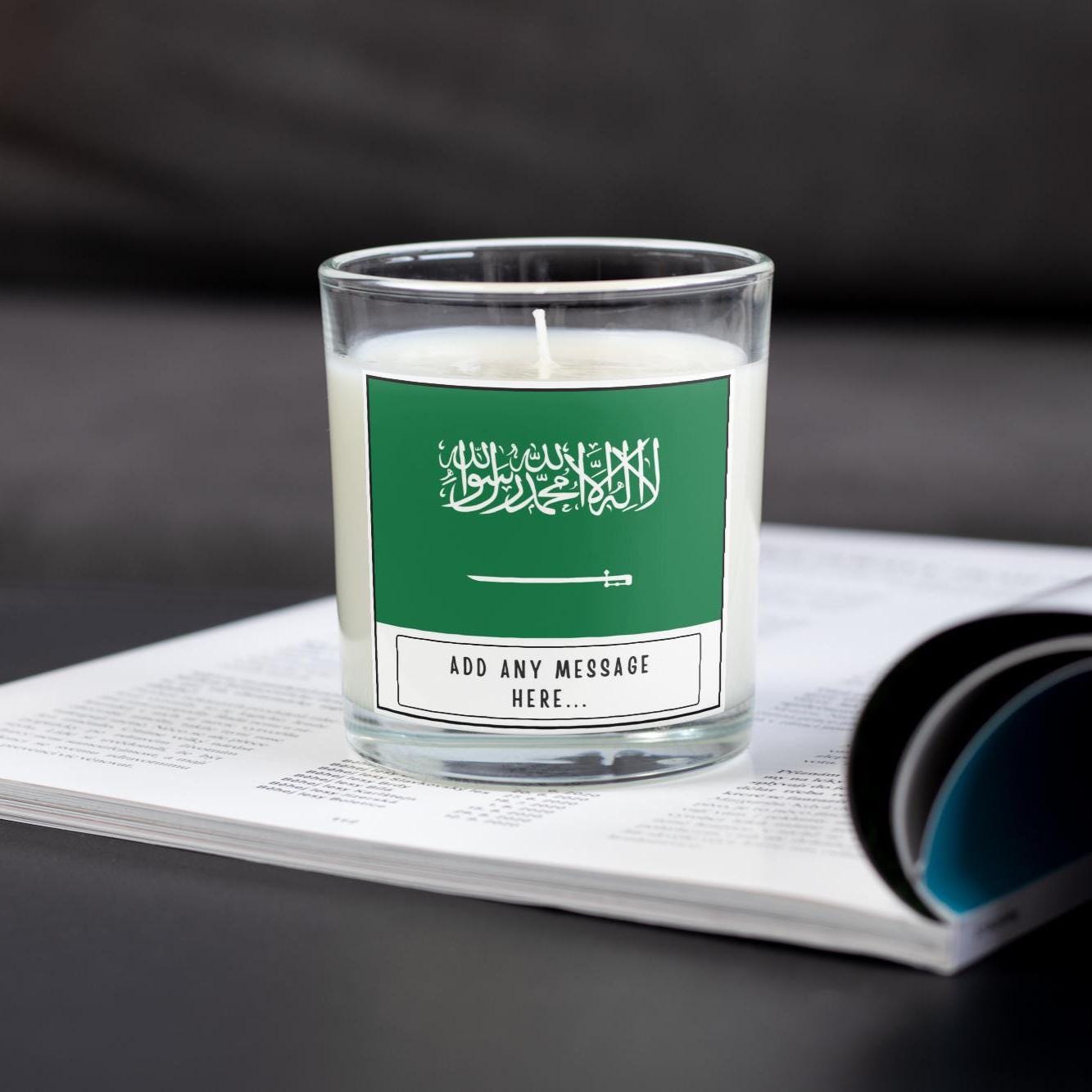 Saudi Arabia Personalised Candle | Flag of Saudi Arabia | Arabic Gift | Saudi Culture Candle | Custom Saudi Arabia Message Gift | Eid Gifts Etsy