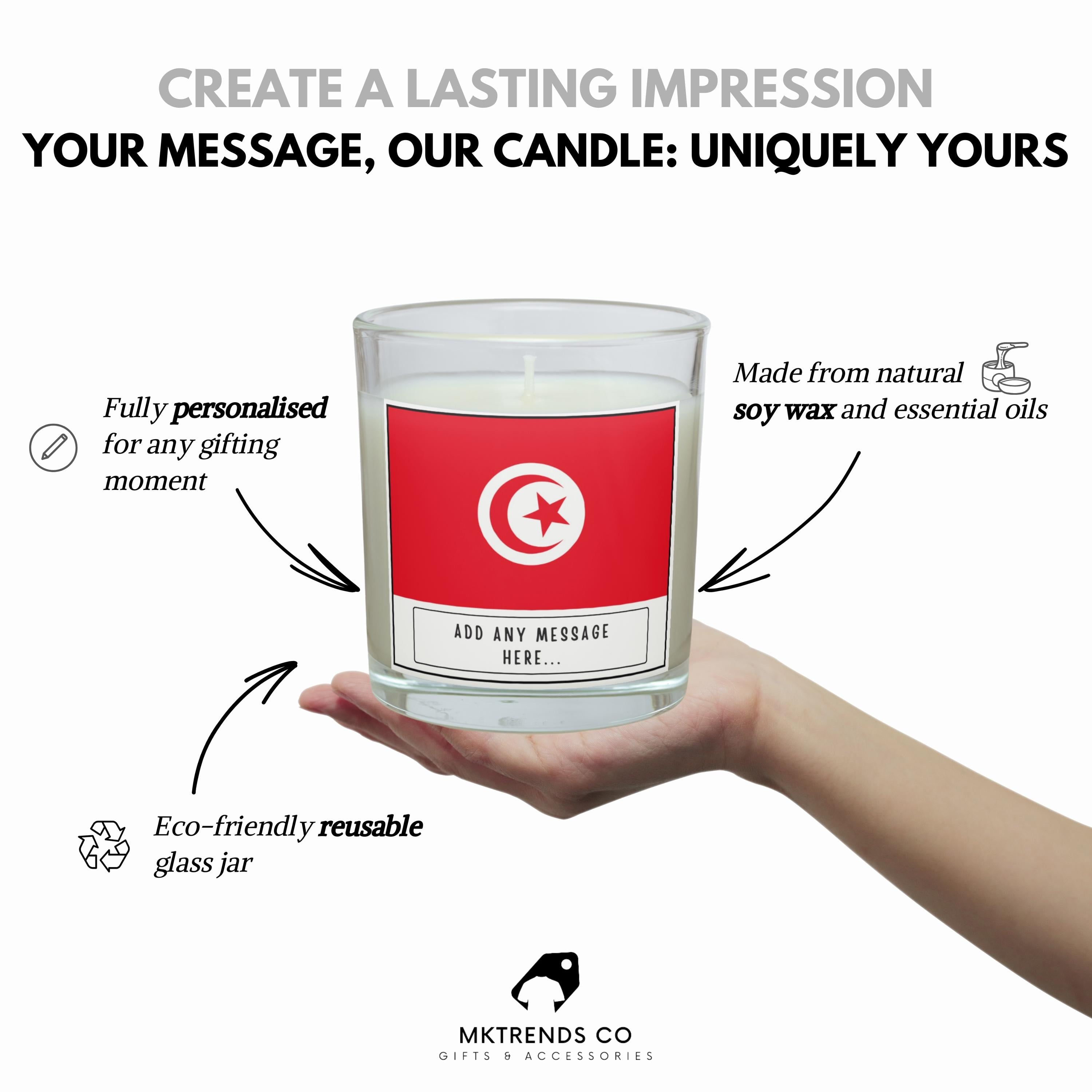 Tunisia Personalised Candle | Flag of Tunisia | Tunisian Flag Gift | Gift for Tunisian | Tunisia Home Décor | Custom Tunisia Gift | Candle Etsy