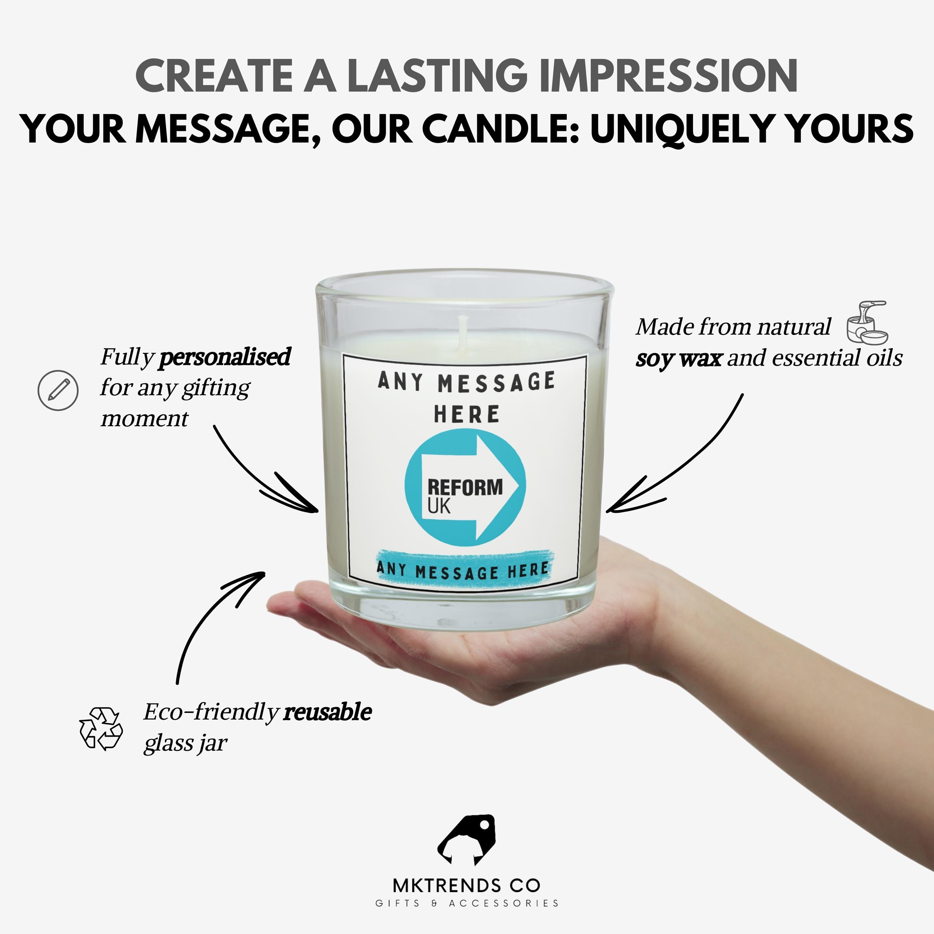 Reform UK: Custom Message Personalised Candle | Reform UK Political Message Soy Wax Candle Gift | Reform UK Supporter Message Etsy