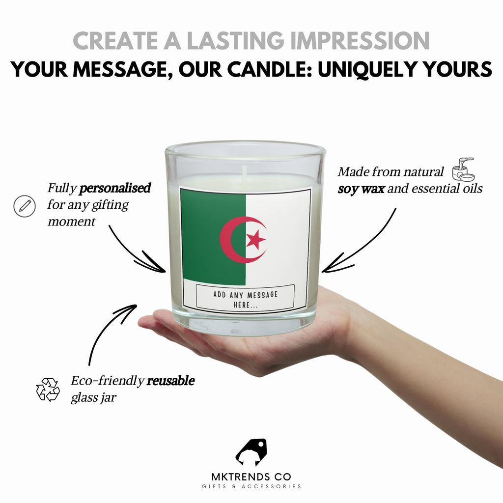 Algeria Personalised Candle | Flag of Algeria | Gift for Algerian | Algerian Flag | Algerian Home Décor | Algerian Culture | Algeria Message Etsy