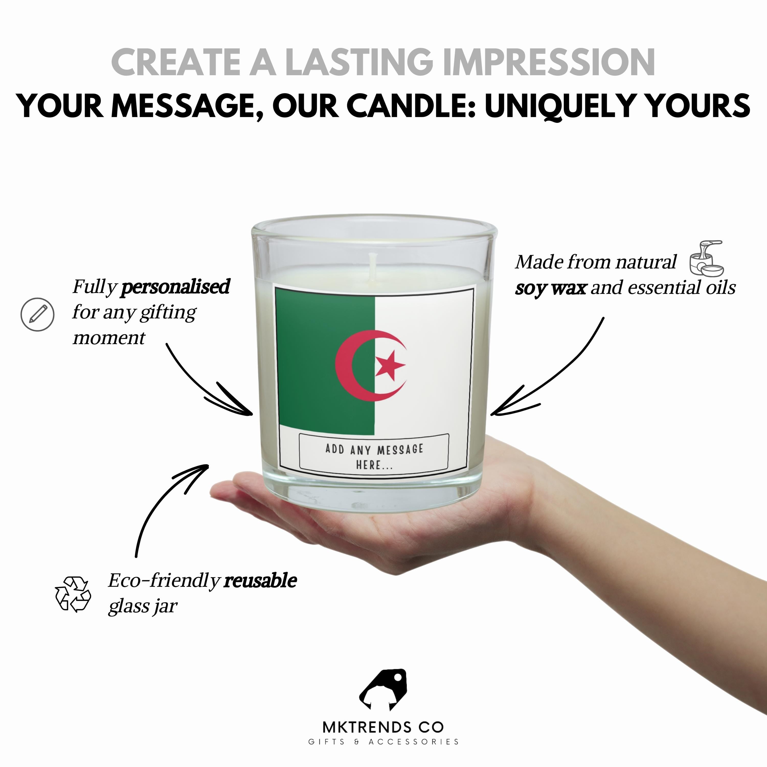 Algeria Personalised Candle | Flag of Algeria | Gift for Algerian | Algerian Flag | Algerian Home Décor | Algerian Culture | Algeria Message Etsy