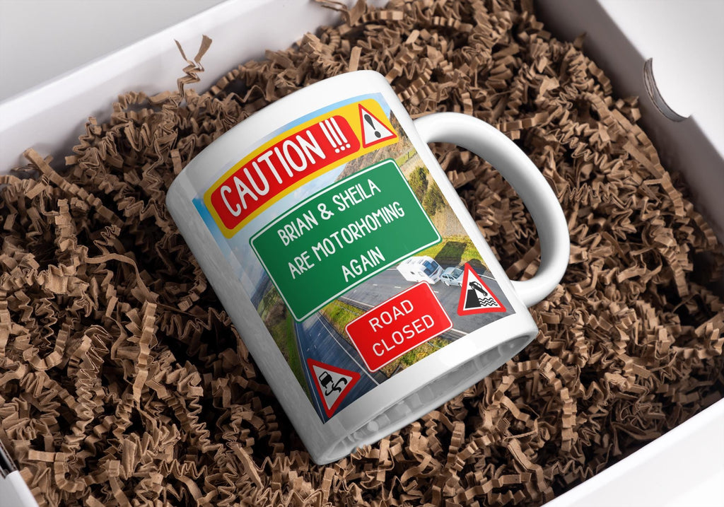 Personalised Motorhoming Warning Mug | Funny Road Sign Camper Gift | Custom Message | UK Motorhome Present | Camper | Vanlife | Campervan Etsy