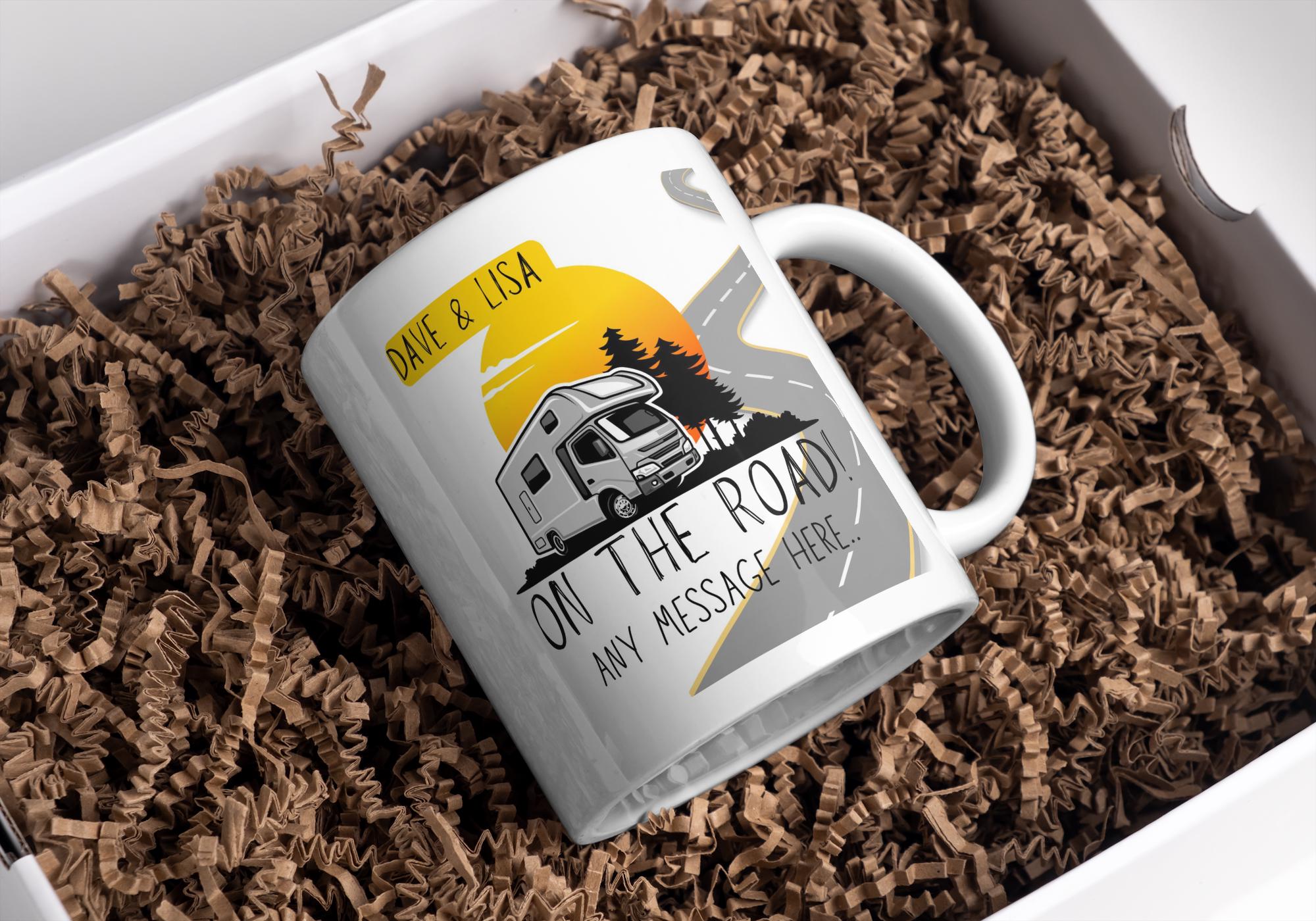 Personalised Campervan Adventure Mug | Funny Road Scene Gift | Couples Vanlife Design | Custom Text | UK Motorhome Present Etsy