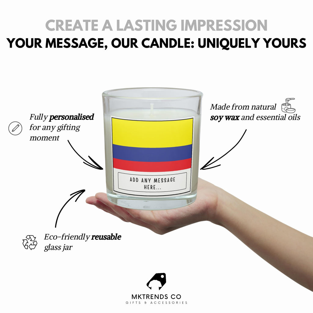 Colombia Personalised Candle | Flag of Colombia | Colombian Flag | Gift for Colombian | Custom Colombian Message Gift | Colombia Home Décor Etsy