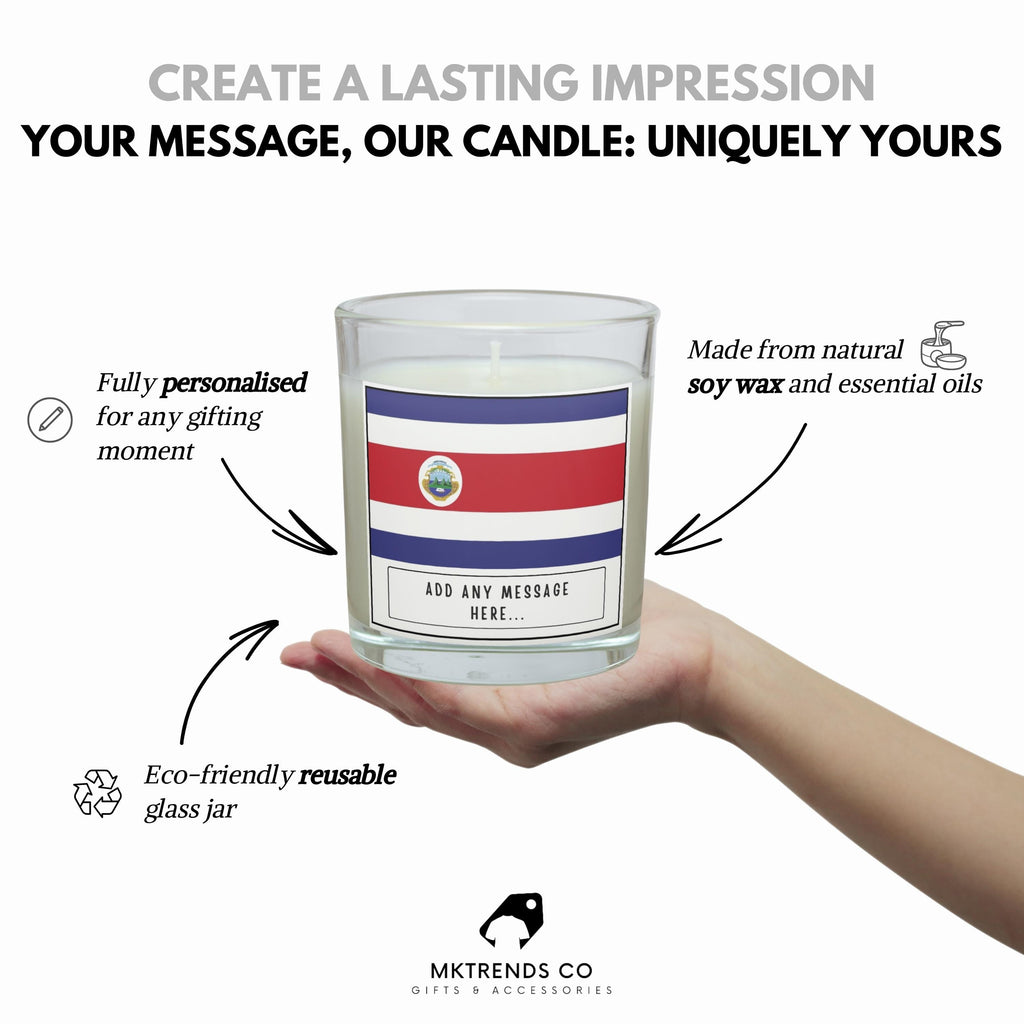 Costa Rica Personalised Candle | Flag of Costa Rica | Costa Rican Flag Gift | Custom costa Rican Message | Costa Rica Gift | Costa Rica Home Etsy