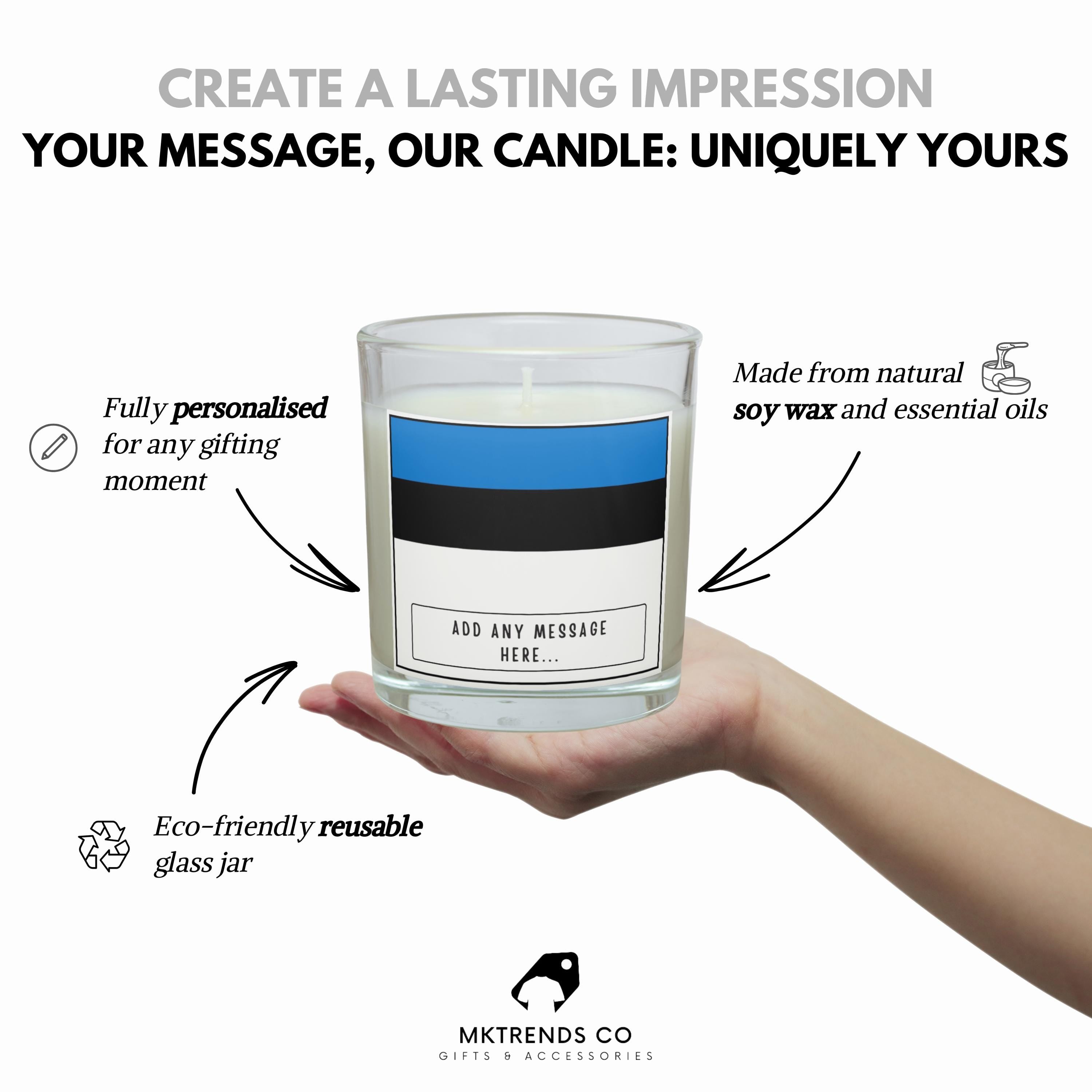 Estonia Personalised candle | Flag of Estonia | Estonian Flag Gift | Custom Message Estonian Candle | Gift for Estonian | Estonia Home Décor Etsy