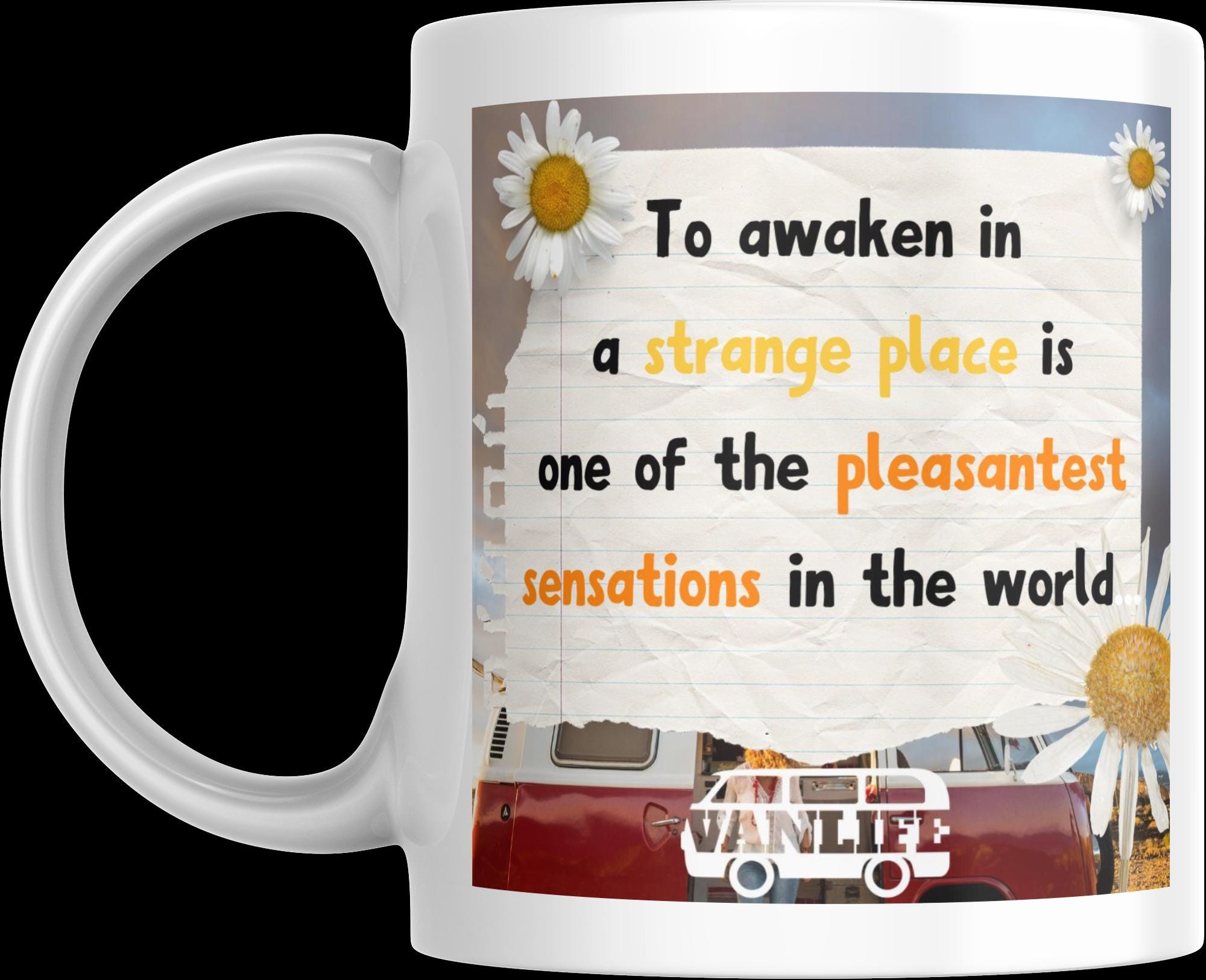 Personalised Vanlife Quote Mug | Scenic Camper Gift | Custom Message | Red Van & Daisy Design | UK Travel Present | Cute Travel Gift Etsy