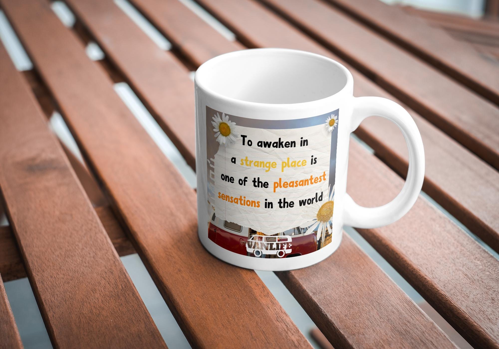 Personalised Vanlife Quote Mug | Scenic Camper Gift | Custom Message | Red Van & Daisy Design | UK Travel Present | Cute Travel Gift Etsy