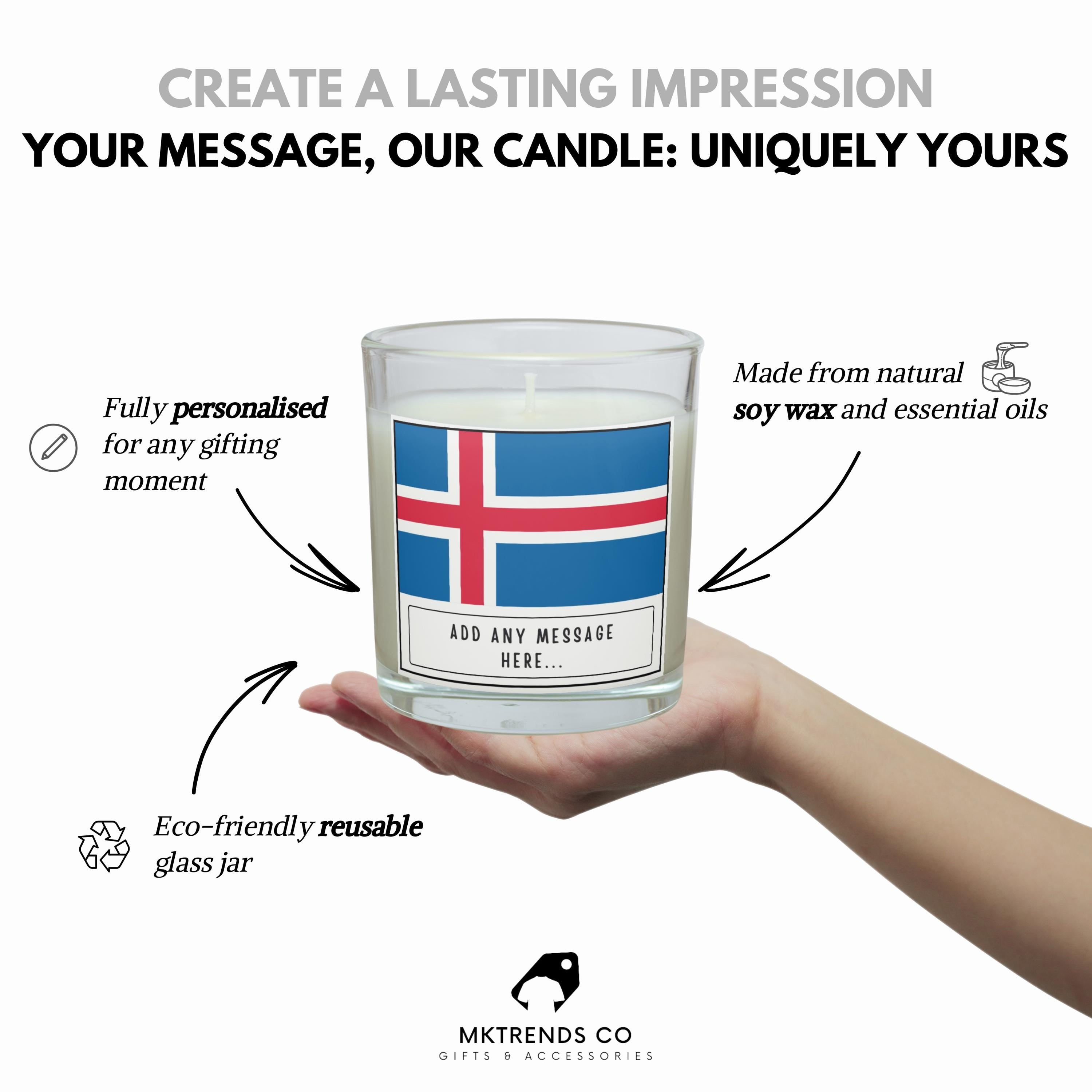 Iceland Personalised Candle | Flag of Iceland | Icelandic Flag | Nordic Gift Idea | Gift for Icelandic Friends | Iceland Home Décor Candle Etsy