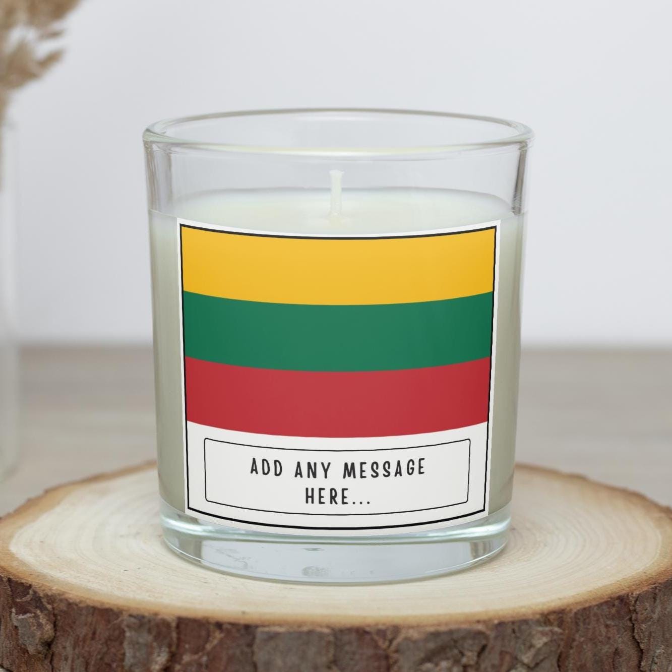 Lithuania Personalised Candle | Flag of Lithuania | Lithuanian Flag | Custom Lithuanian Message | Gift for Lithuanian Friend | Home Décor Etsy
